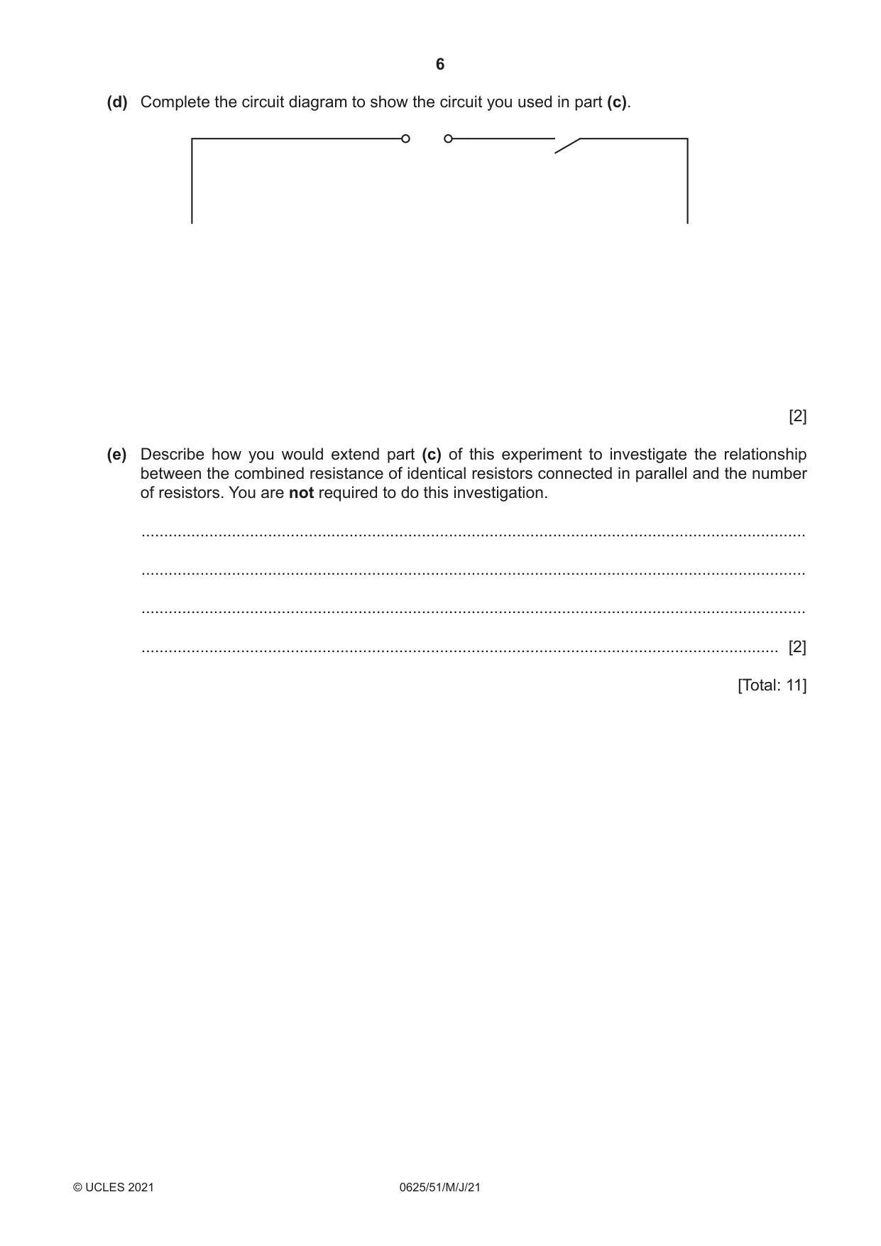 Cambridge IGCSE Physics 0625 2021 May/June Paper 5 · Variant 1 question paper, page 6 of 12