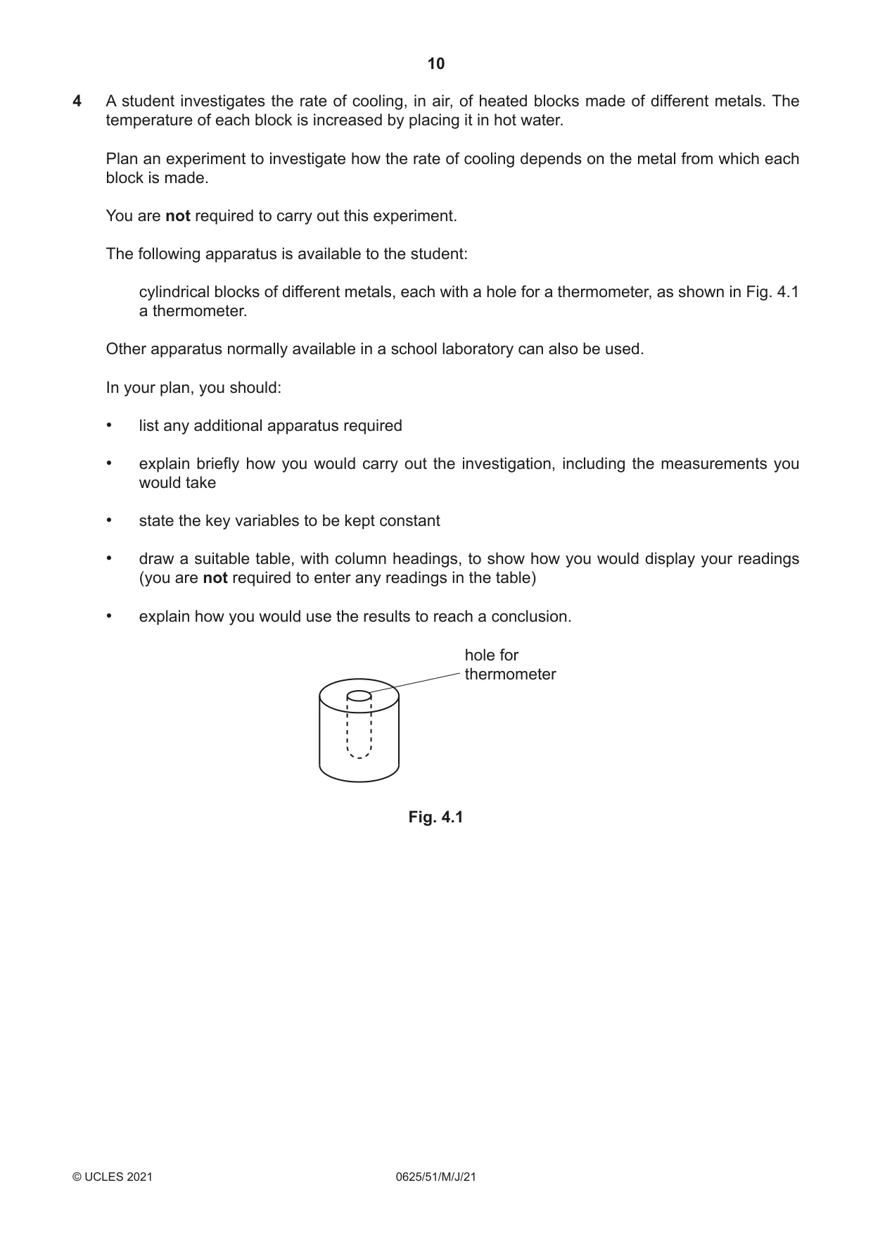 Cambridge IGCSE Physics 0625 2021 May/June Paper 5 · Variant 1 question paper, page 10 of 12