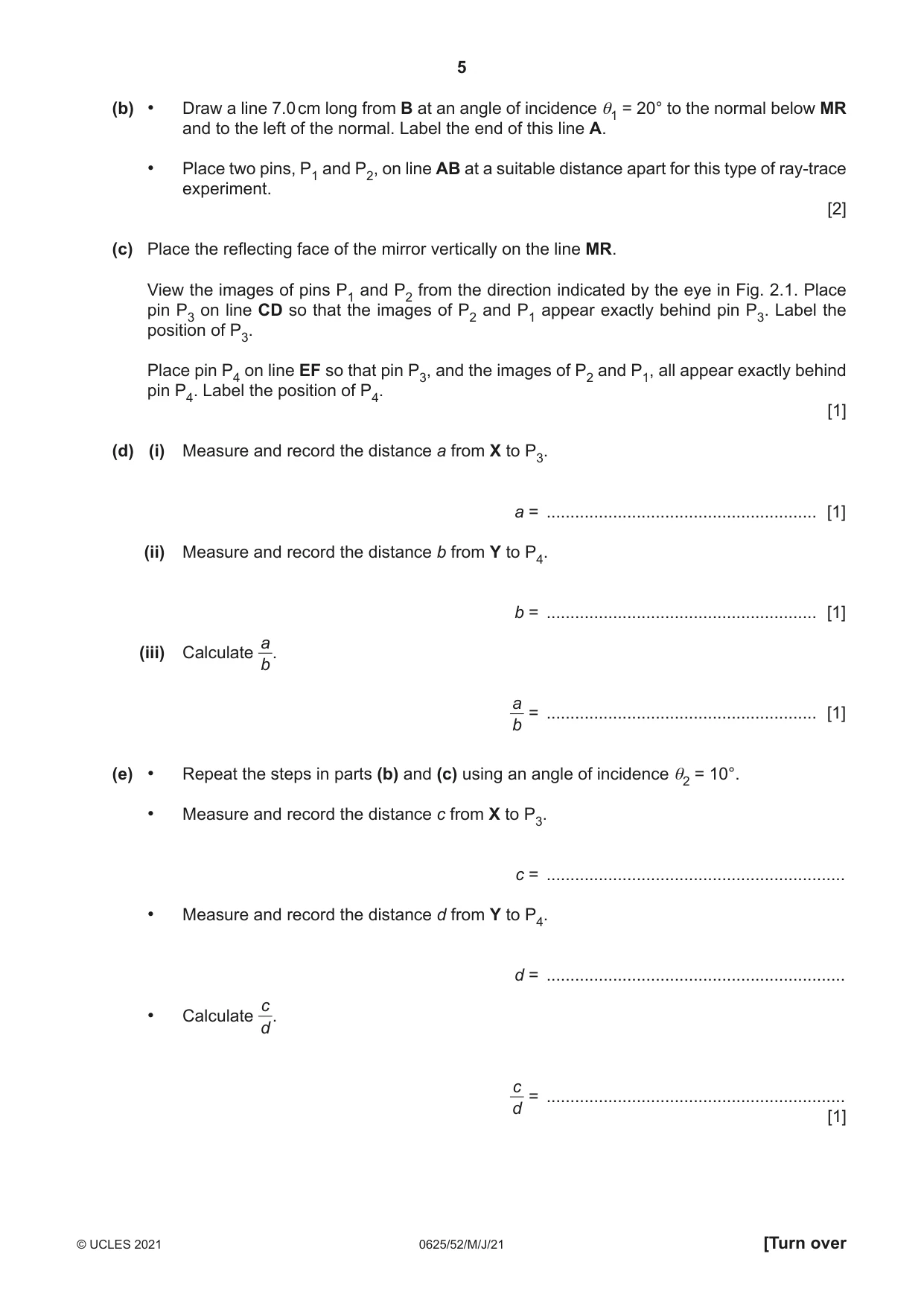 Cambridge IGCSE Physics 0625 2021 May/June Paper 5 · Variant 2 question paper, page 5 of 12