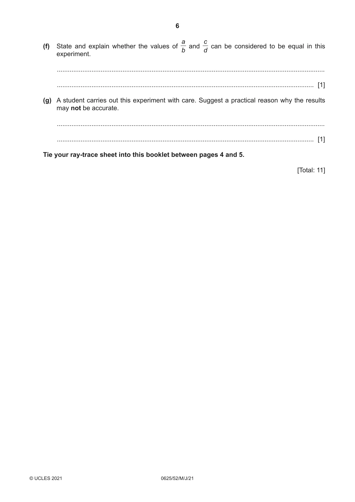 Cambridge IGCSE Physics 0625 2021 May/June Paper 5 · Variant 2 question paper, page 6 of 12
