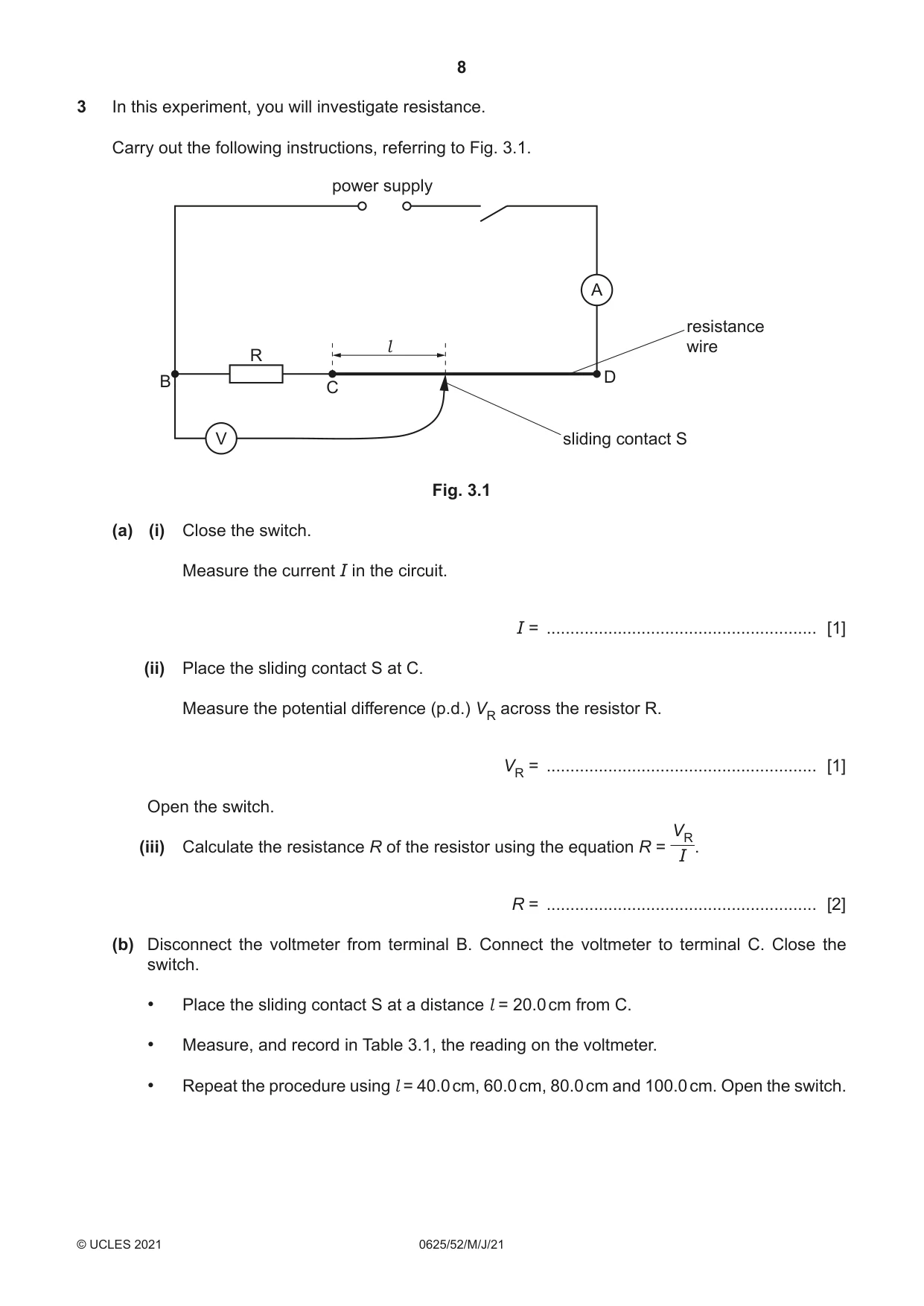 Cambridge IGCSE Physics 0625 2021 May/June Paper 5 · Variant 2 question paper, page 8 of 12