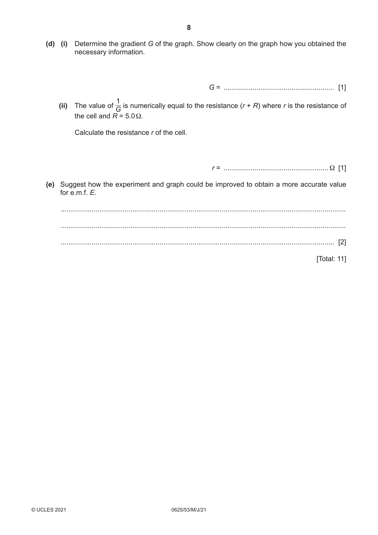 Cambridge IGCSE Physics 0625 2021 May/June Paper 5 · Variant 3 question paper, page 8 of 16