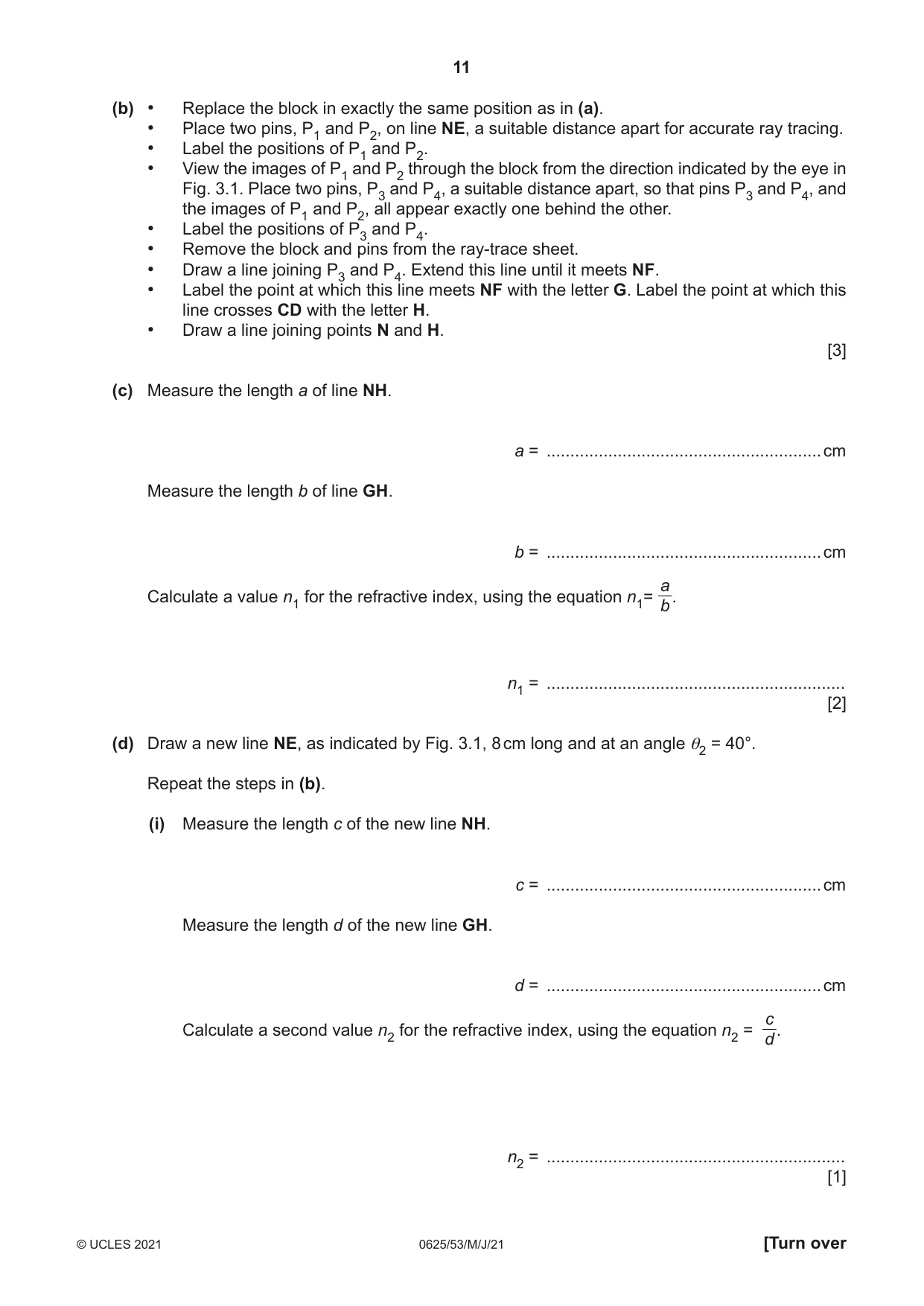 Cambridge IGCSE Physics 0625 2021 May/June Paper 5 · Variant 3 question paper, page 11 of 16