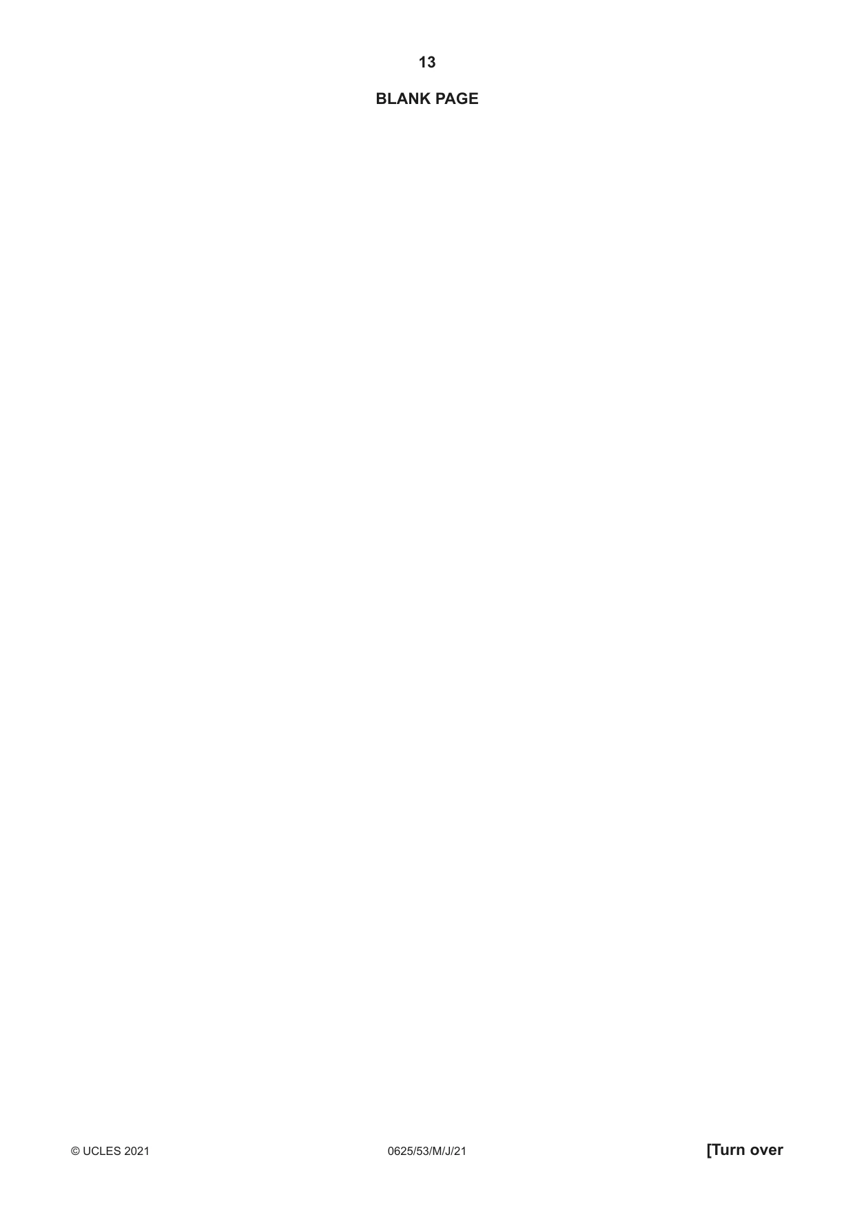 Cambridge IGCSE Physics 0625 2021 May/June Paper 5 · Variant 3 question paper, page 13 of 16
