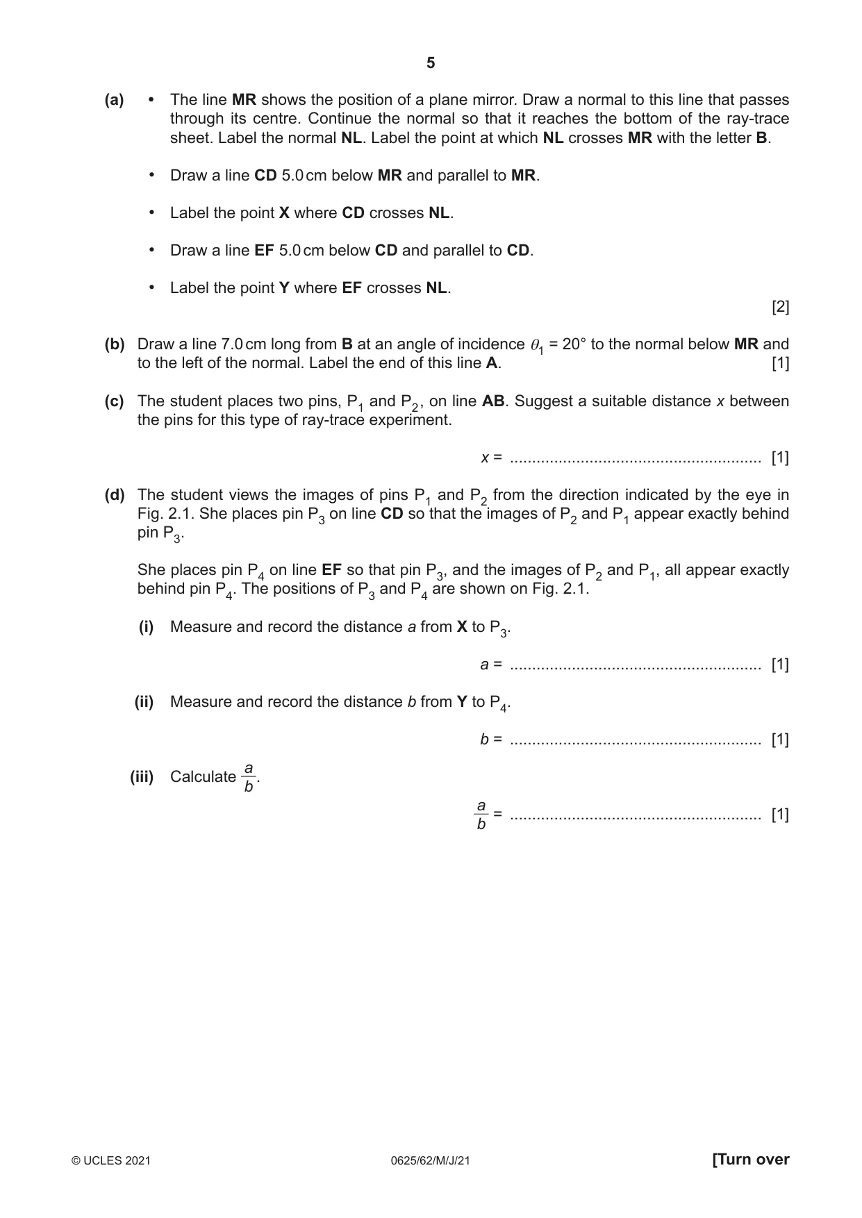 Cambridge IGCSE Physics 0625 2021 May/June Paper 6 · Variant 2 question paper, page 5 of 12