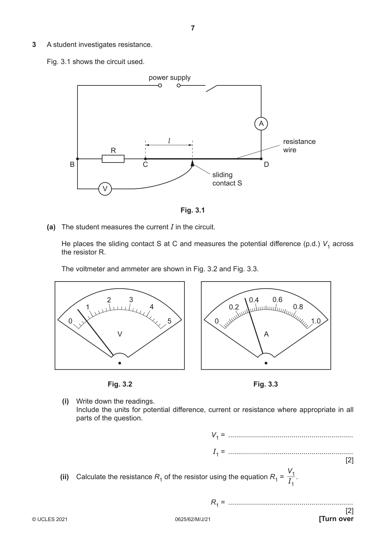 Cambridge IGCSE Physics 0625 2021 May/June Paper 6 · Variant 2 question paper, page 7 of 12