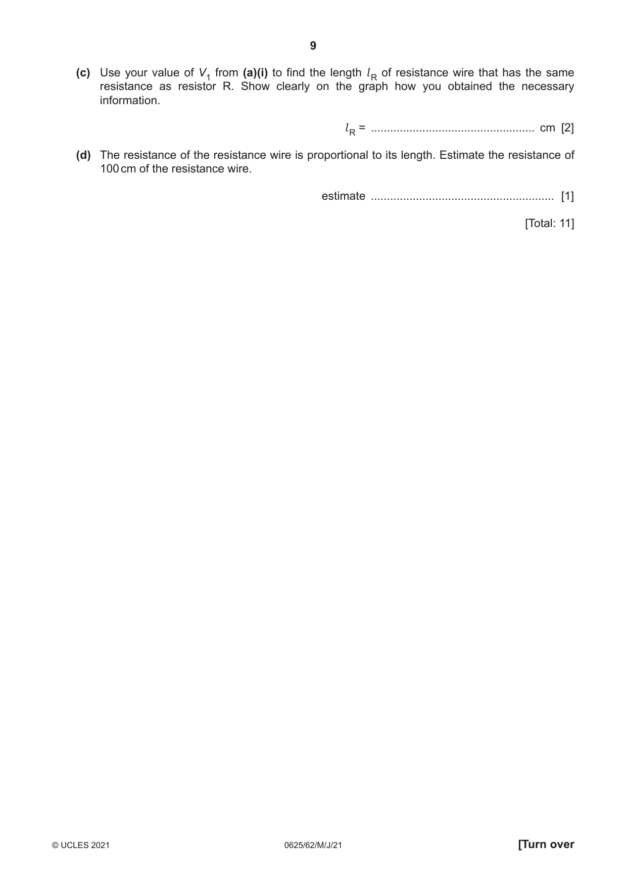 Cambridge IGCSE Physics 0625 2021 May/June Paper 6 · Variant 2 question paper, page 9 of 12