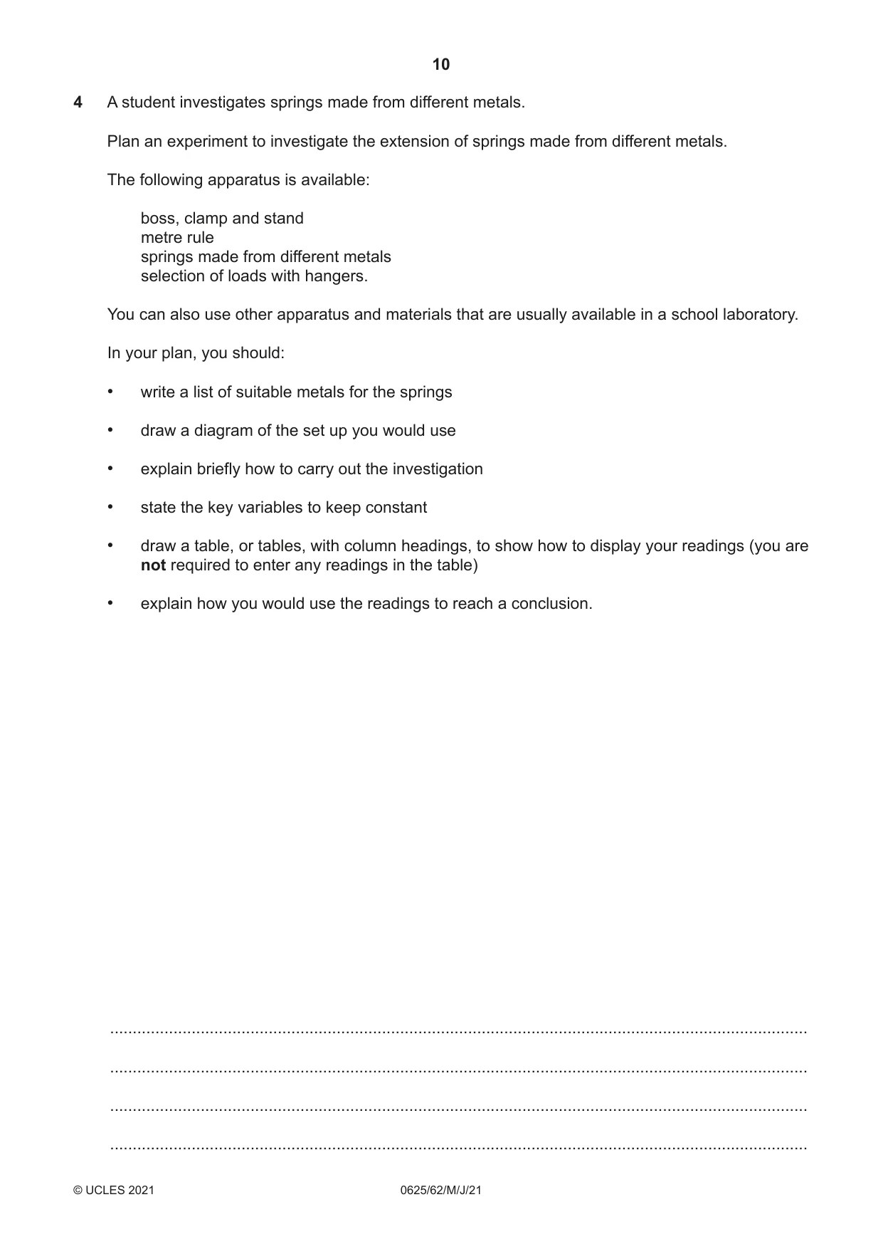 Cambridge IGCSE Physics 0625 2021 May/June Paper 6 · Variant 2 question paper, page 10 of 12