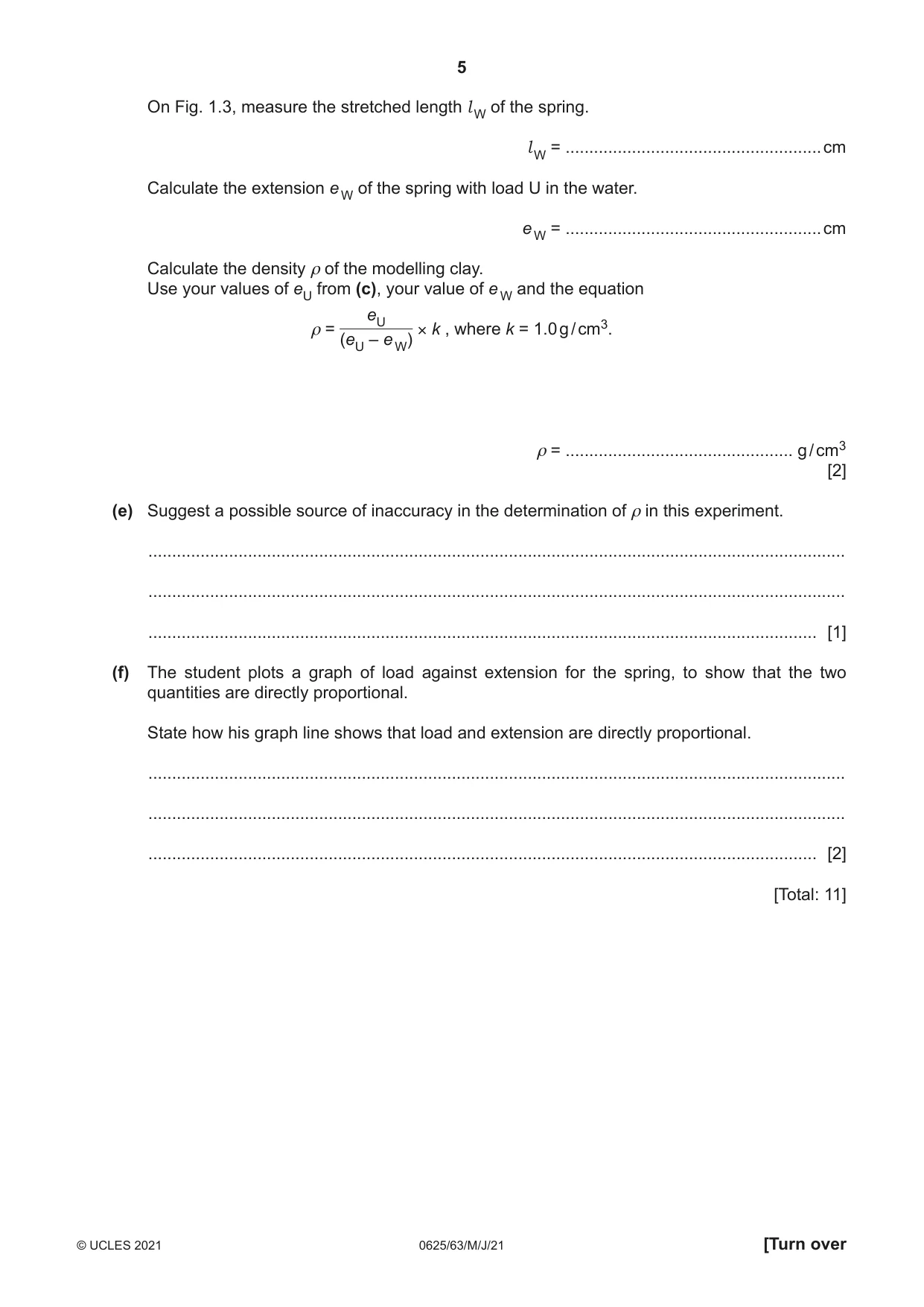 Cambridge IGCSE Physics 0625 2021 May/June Paper 6 · Variant 3 question paper, page 5 of 16