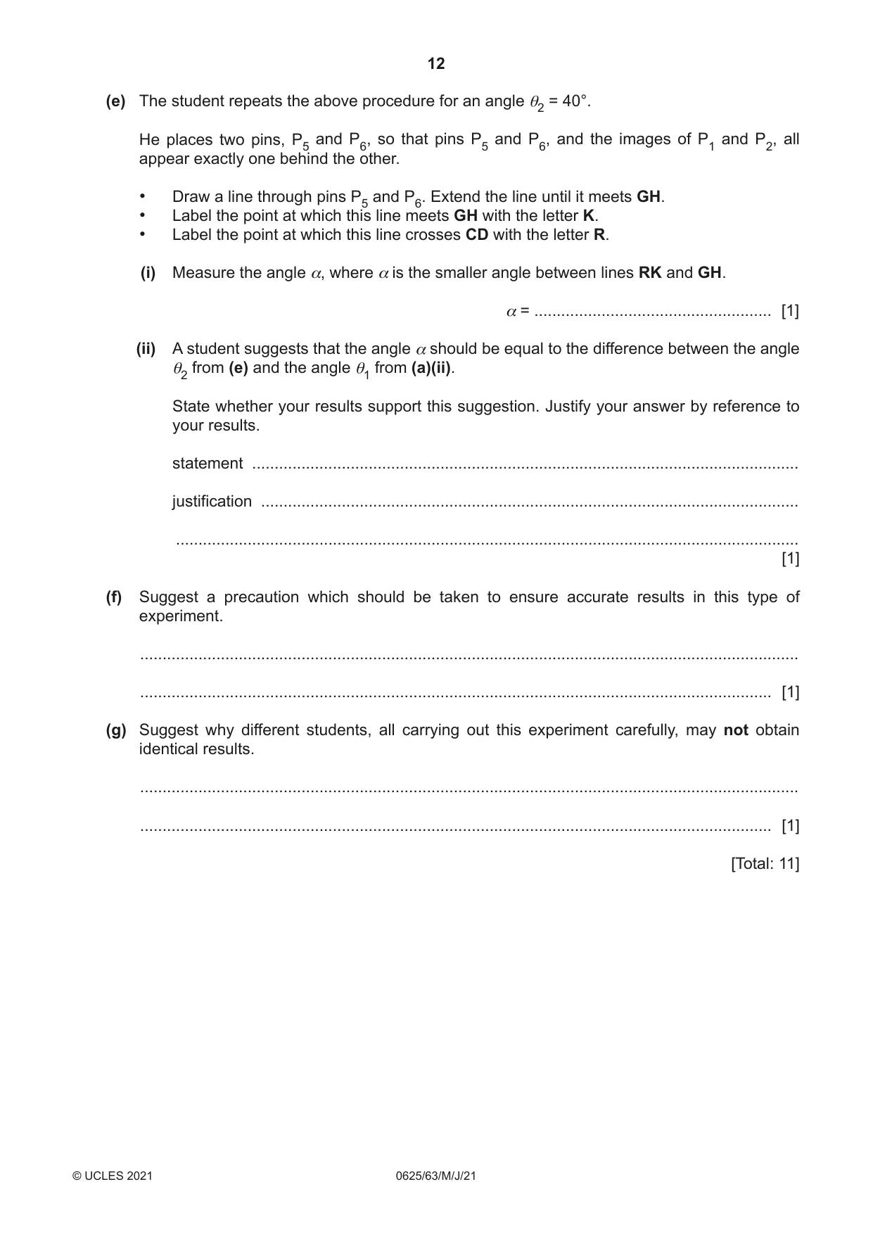 Cambridge IGCSE Physics 0625 2021 May/June Paper 6 · Variant 3 question paper, page 12 of 16