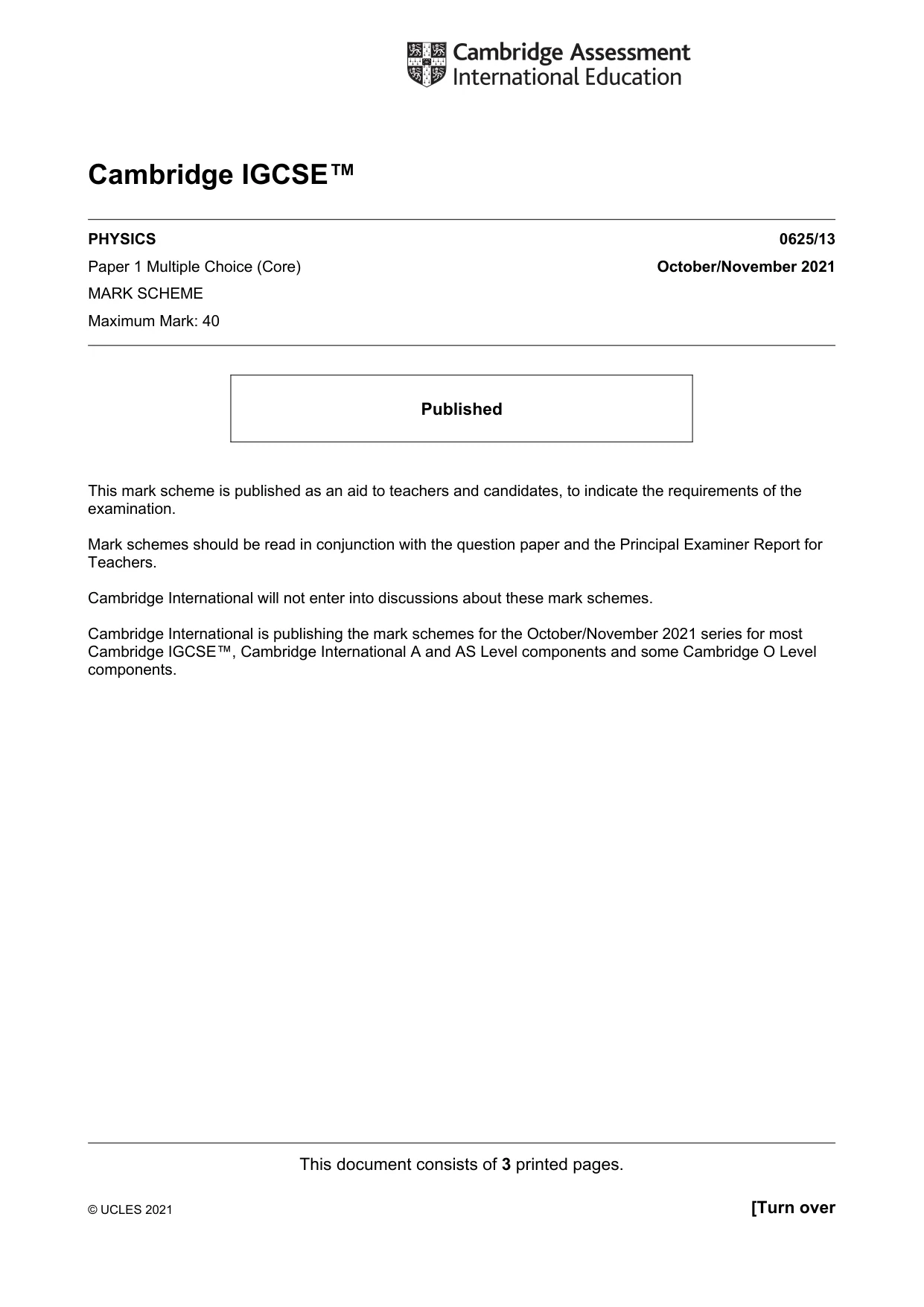 Mark scheme, page 1 of 3