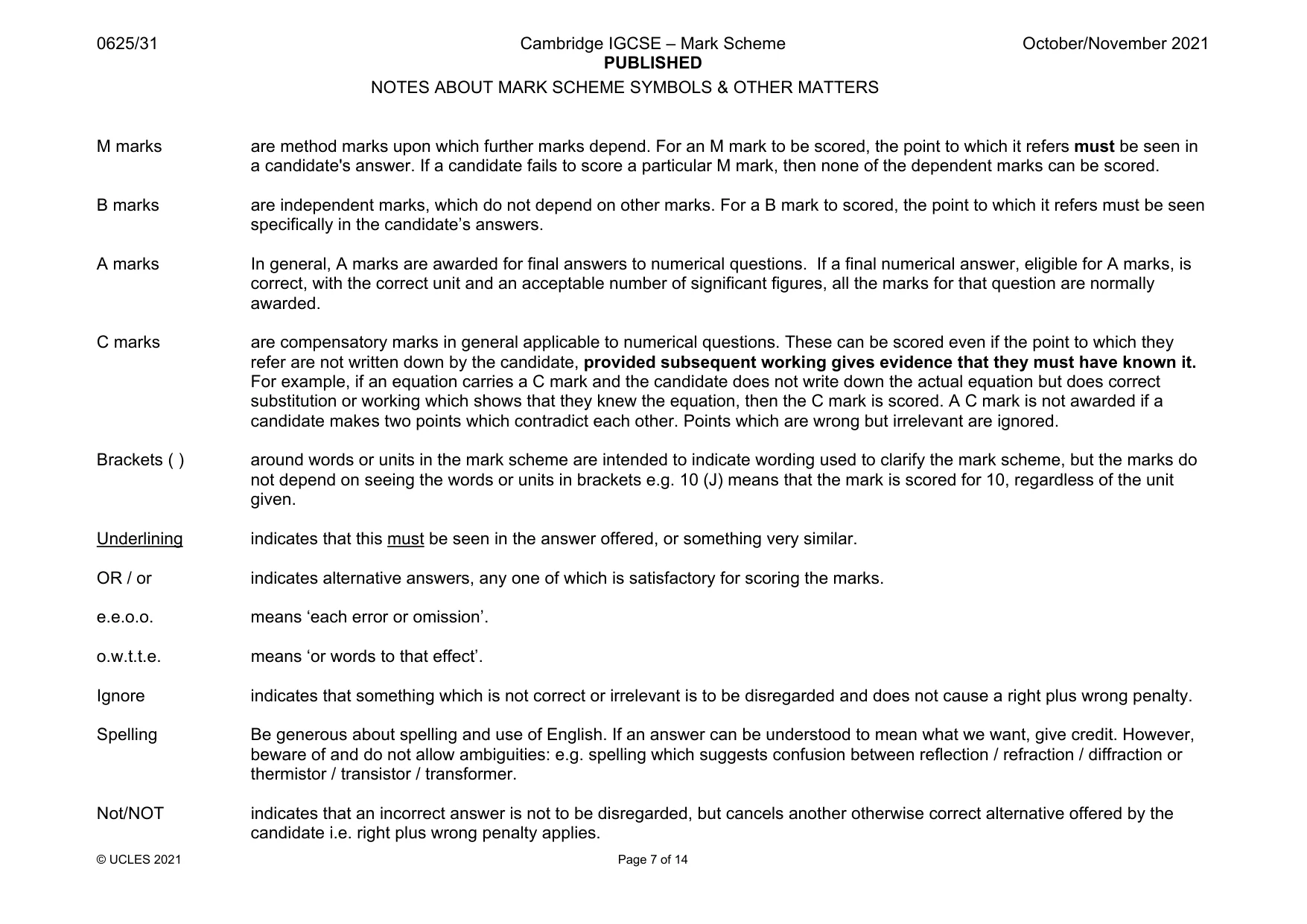 Mark scheme, page 7 of 14