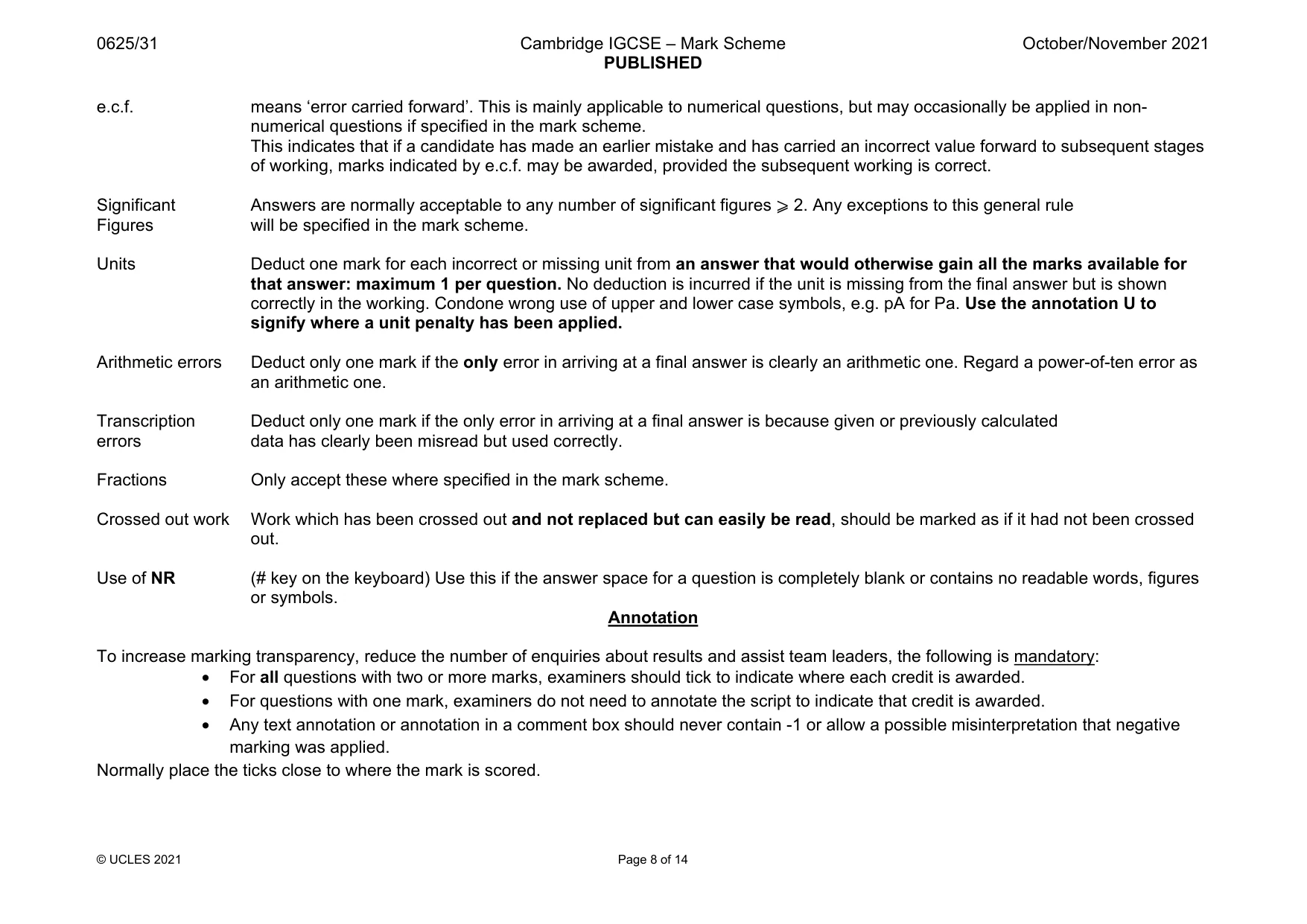 Mark scheme, page 8 of 14