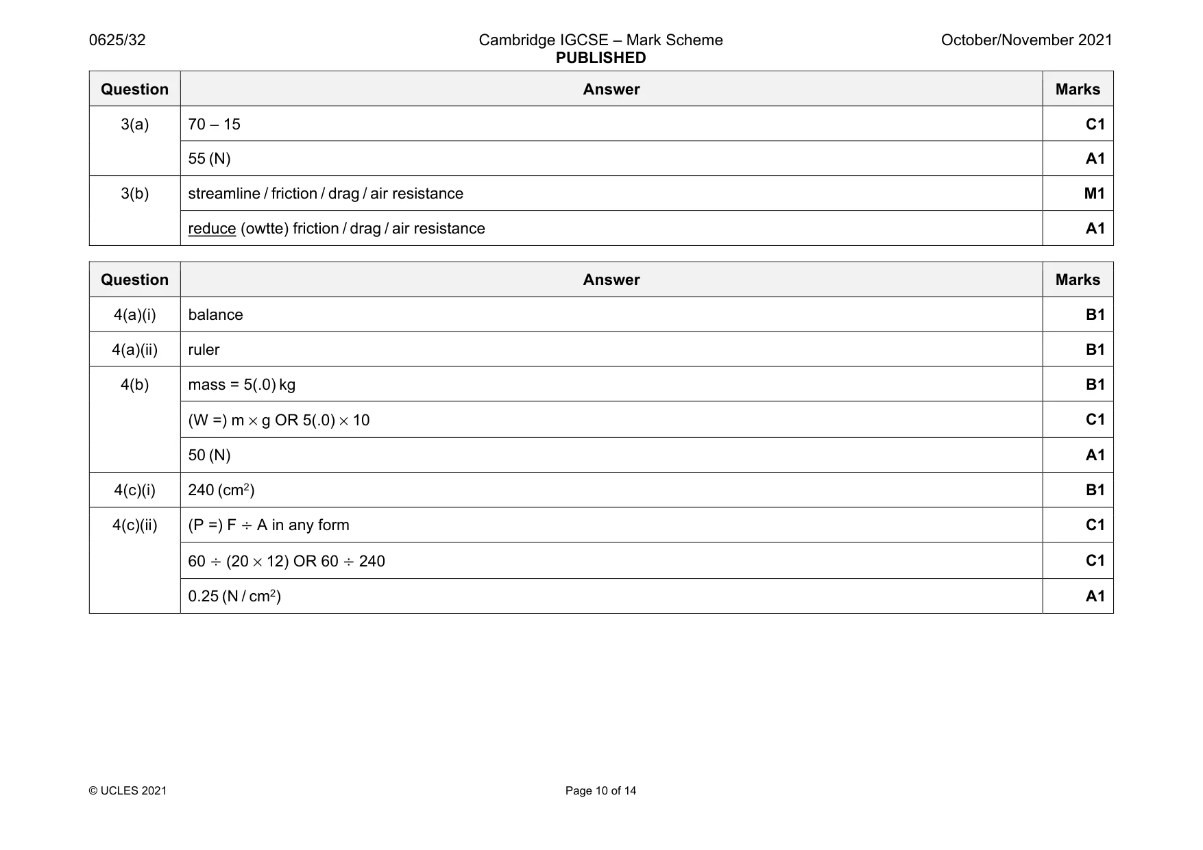 Mark scheme, page 10 of 14