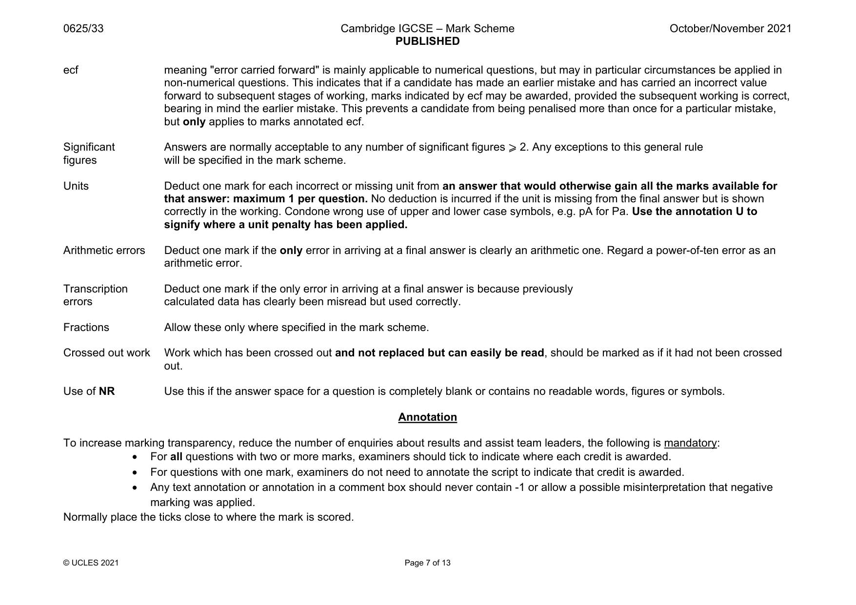 Mark scheme, page 7 of 13