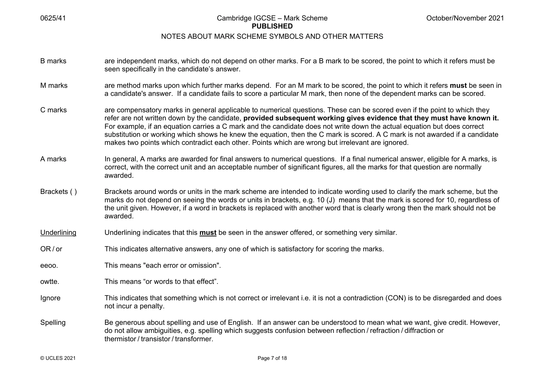 Mark scheme, page 7 of 18