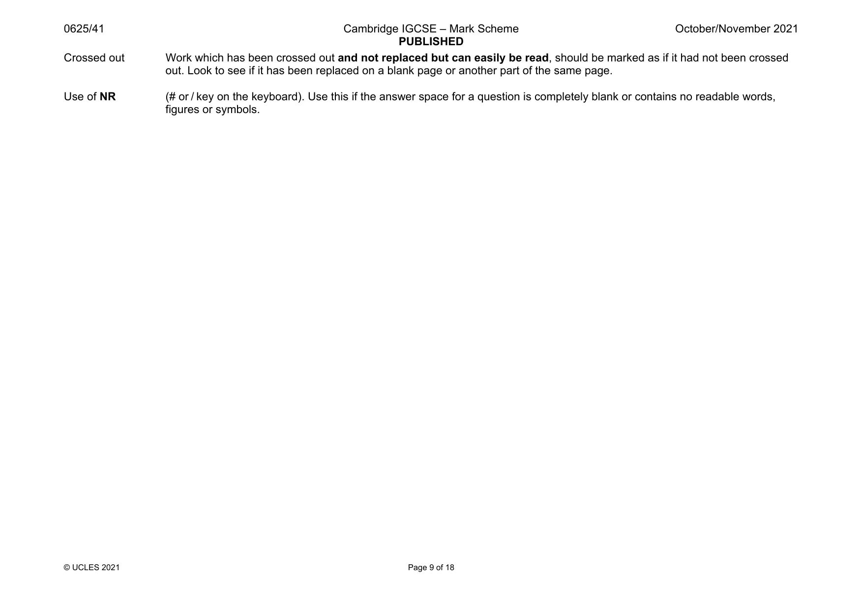 Mark scheme, page 9 of 18
