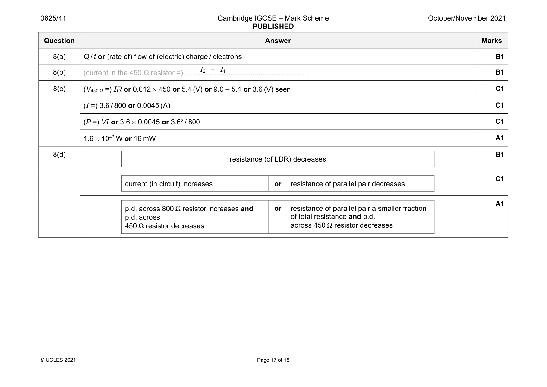 Mark scheme, page 17 of 18