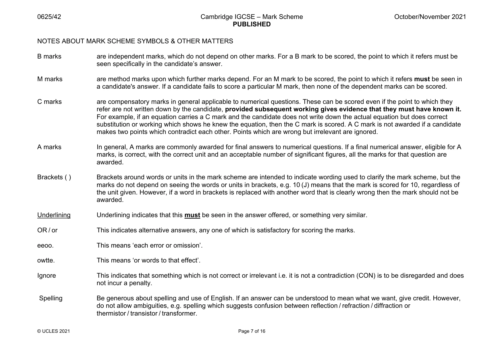 Mark scheme, page 7 of 16