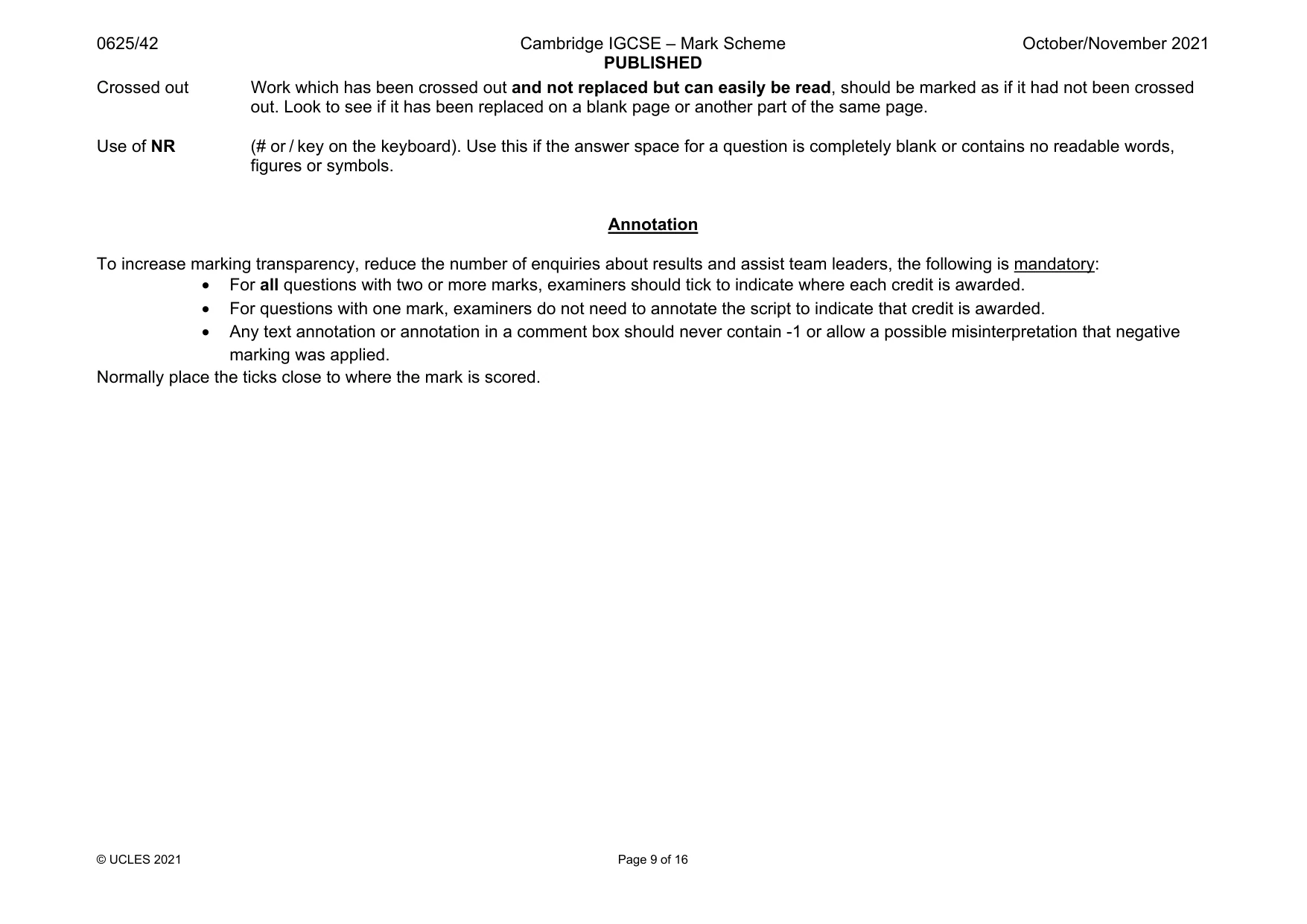 Mark scheme, page 9 of 16