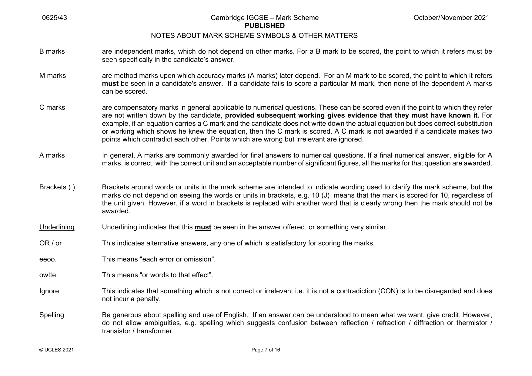 Mark scheme, page 7 of 16