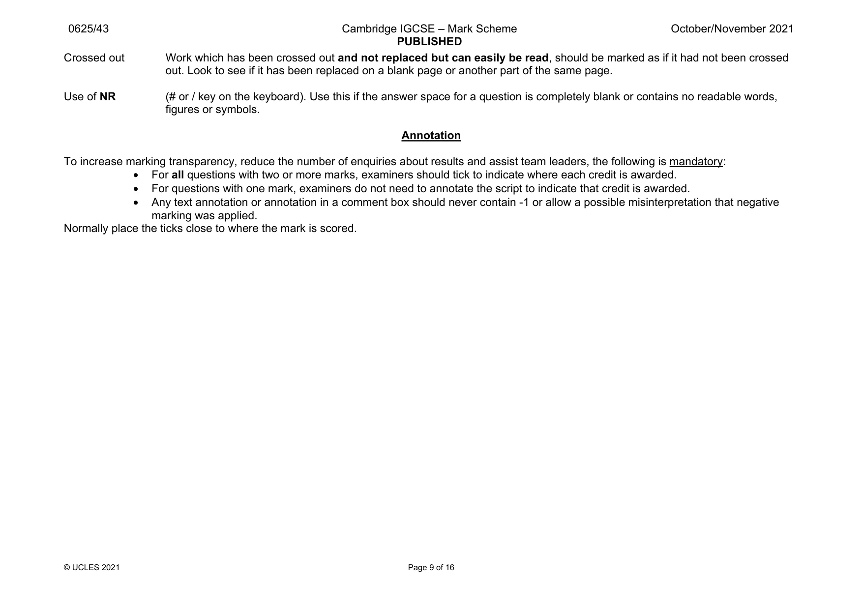 Mark scheme, page 9 of 16