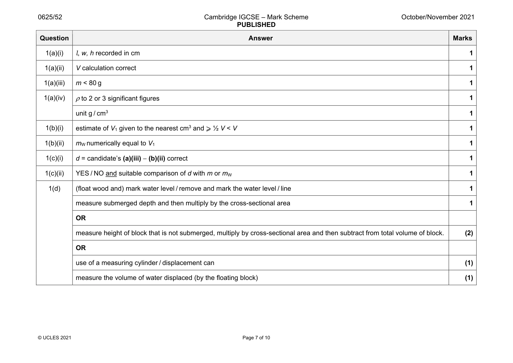 Mark scheme, page 7 of 10