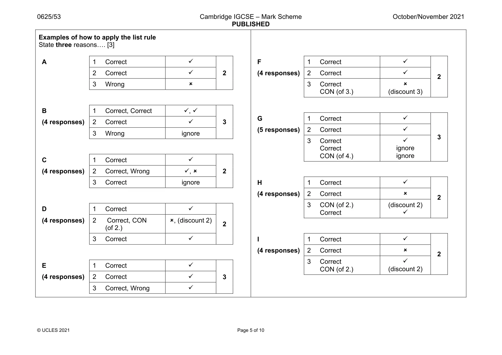 Mark scheme, page 5 of 10
