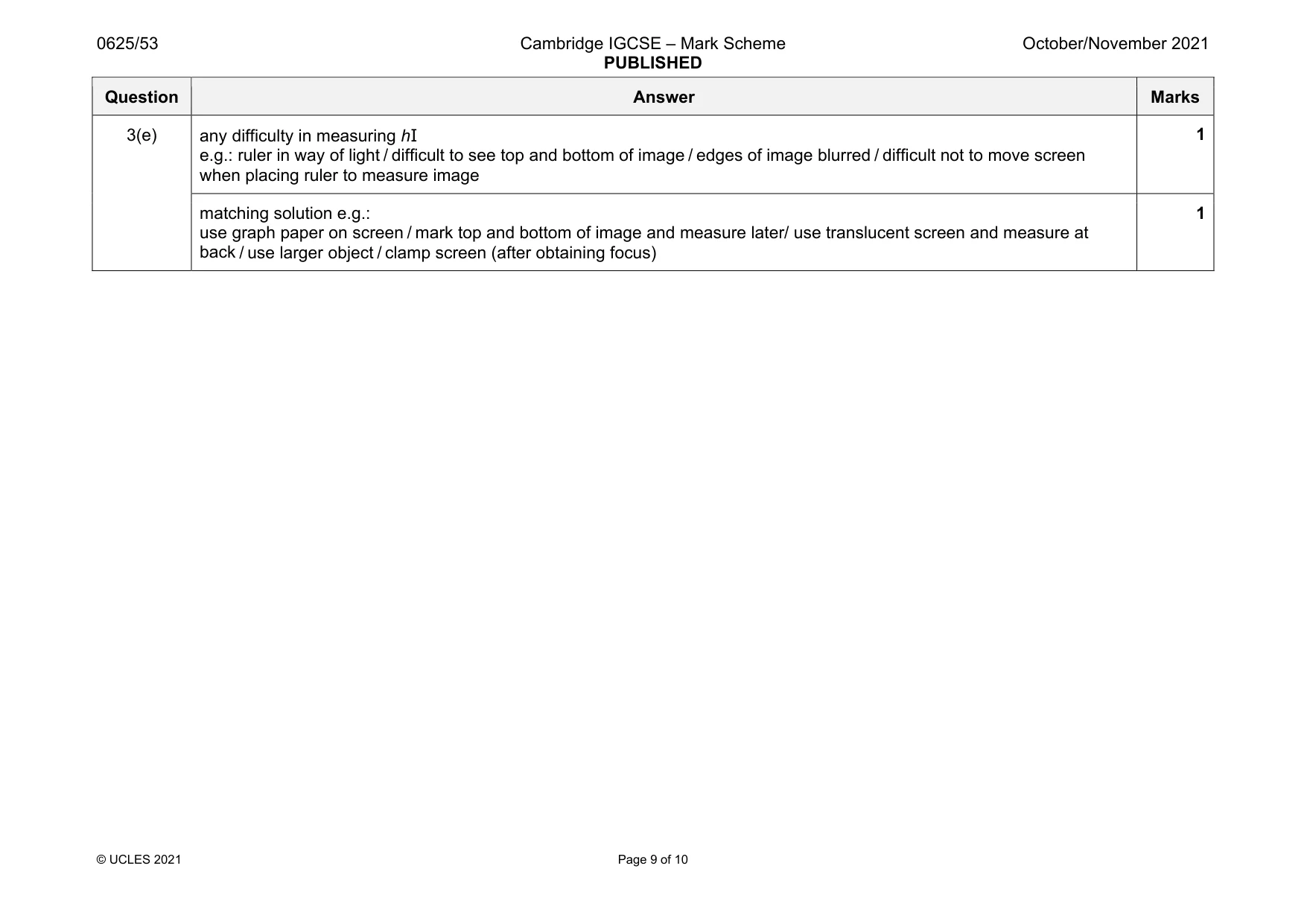 Mark scheme, page 9 of 10
