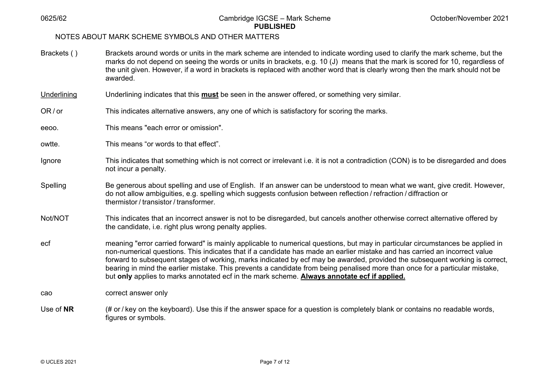 Mark scheme, page 7 of 12
