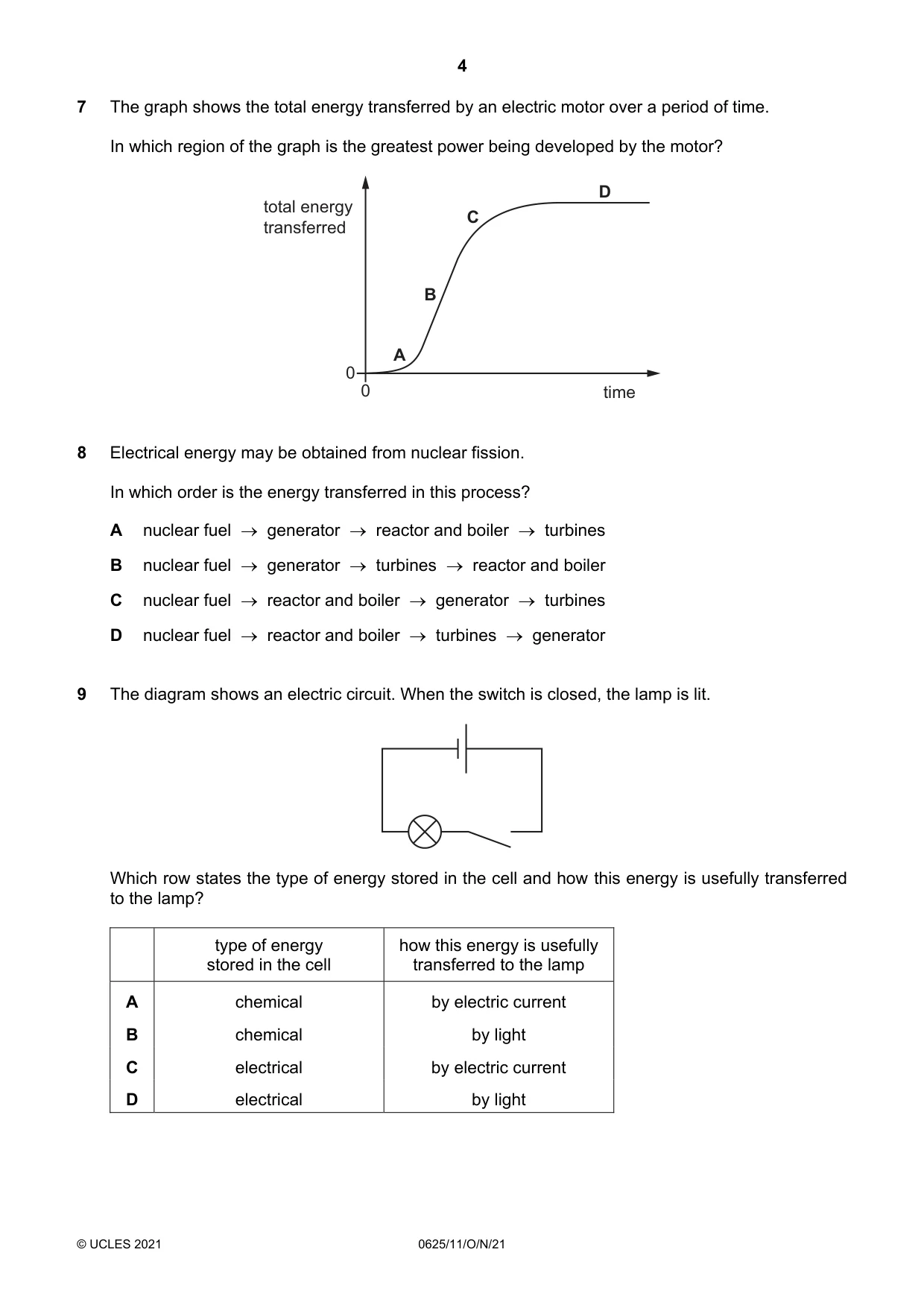 Cambridge IGCSE Physics 0625 2021 Oct/Nov Paper 1 · Variant 1 question paper, page 4 of 20