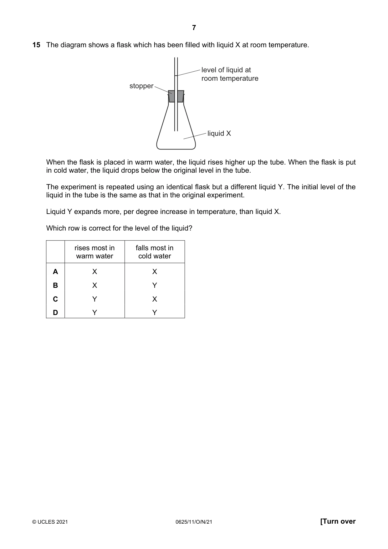 Cambridge IGCSE Physics 0625 2021 Oct/Nov Paper 1 · Variant 1 question paper, page 7 of 20