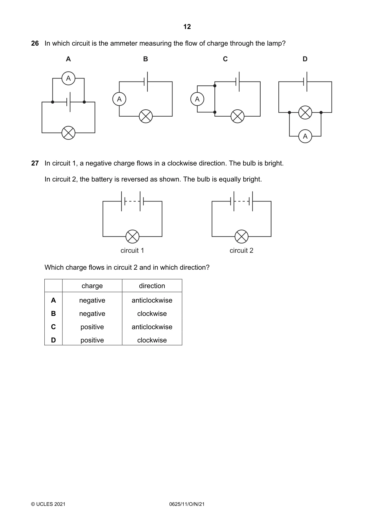 Cambridge IGCSE Physics 0625 2021 Oct/Nov Paper 1 · Variant 1 question paper, page 12 of 20
