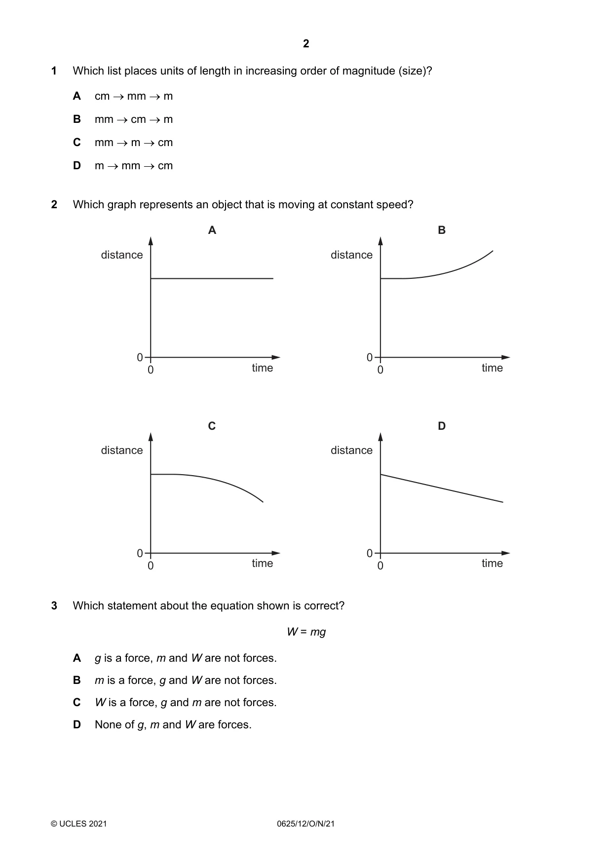Cambridge IGCSE Physics 0625 2021 Oct/Nov Paper 1 · Variant 2 question paper, page 2 of 16