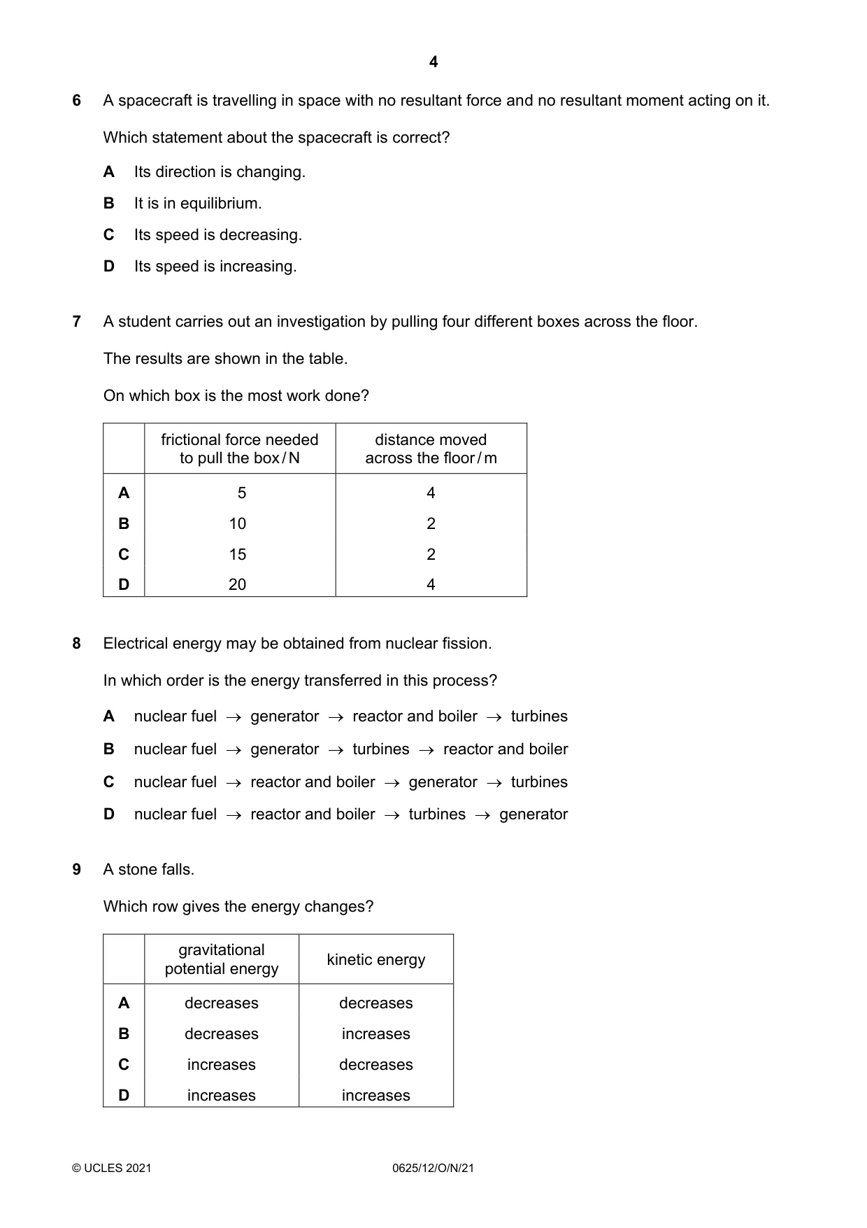 Cambridge IGCSE Physics 0625 2021 Oct/Nov Paper 1 · Variant 2 question paper, page 4 of 16