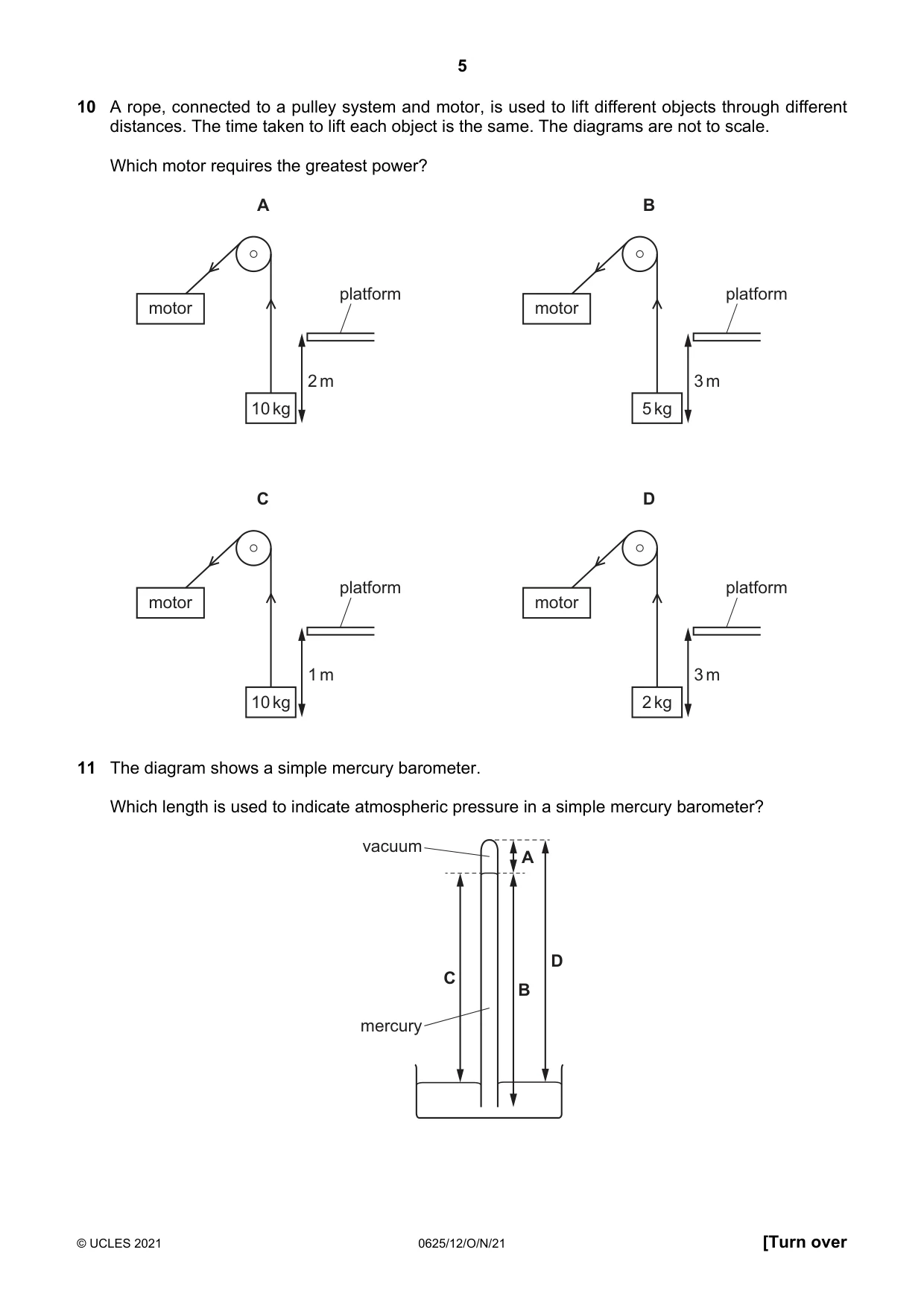 Cambridge IGCSE Physics 0625 2021 Oct/Nov Paper 1 · Variant 2 question paper, page 5 of 16