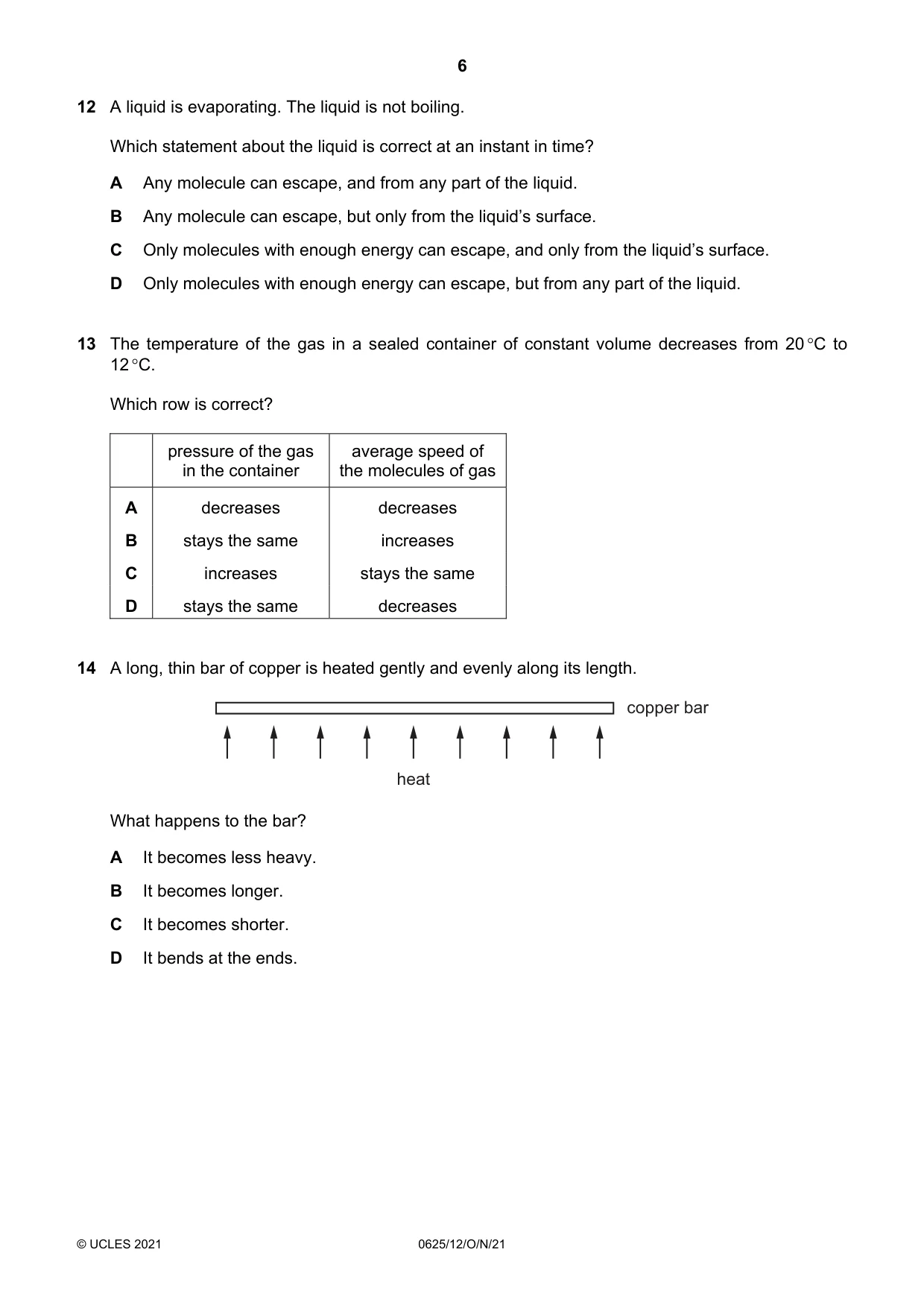 Cambridge IGCSE Physics 0625 2021 Oct/Nov Paper 1 · Variant 2 question paper, page 6 of 16