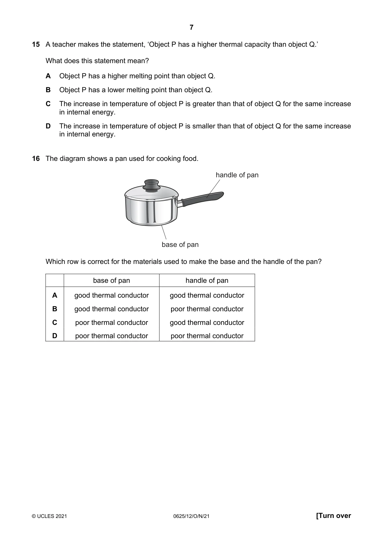 Cambridge IGCSE Physics 0625 2021 Oct/Nov Paper 1 · Variant 2 question paper, page 7 of 16
