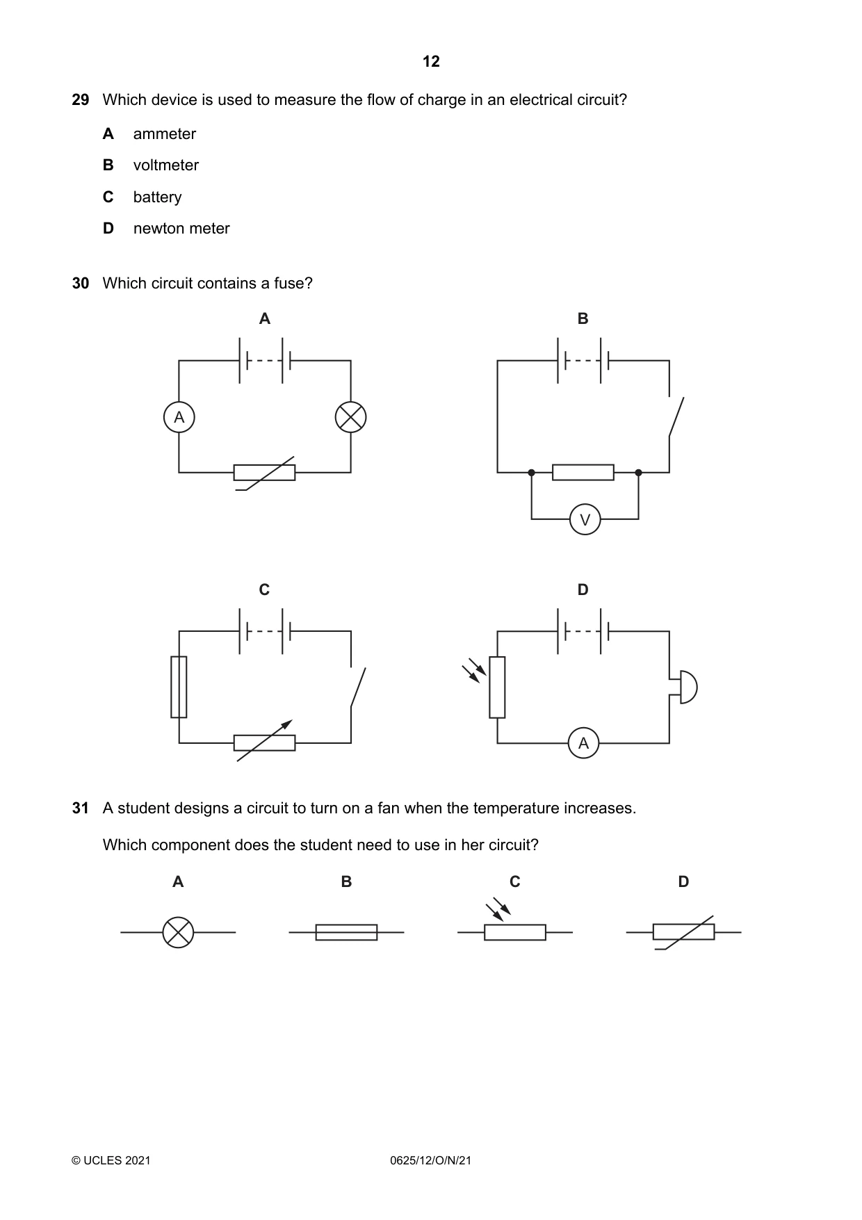 Cambridge IGCSE Physics 0625 2021 Oct/Nov Paper 1 · Variant 2 question paper, page 12 of 16