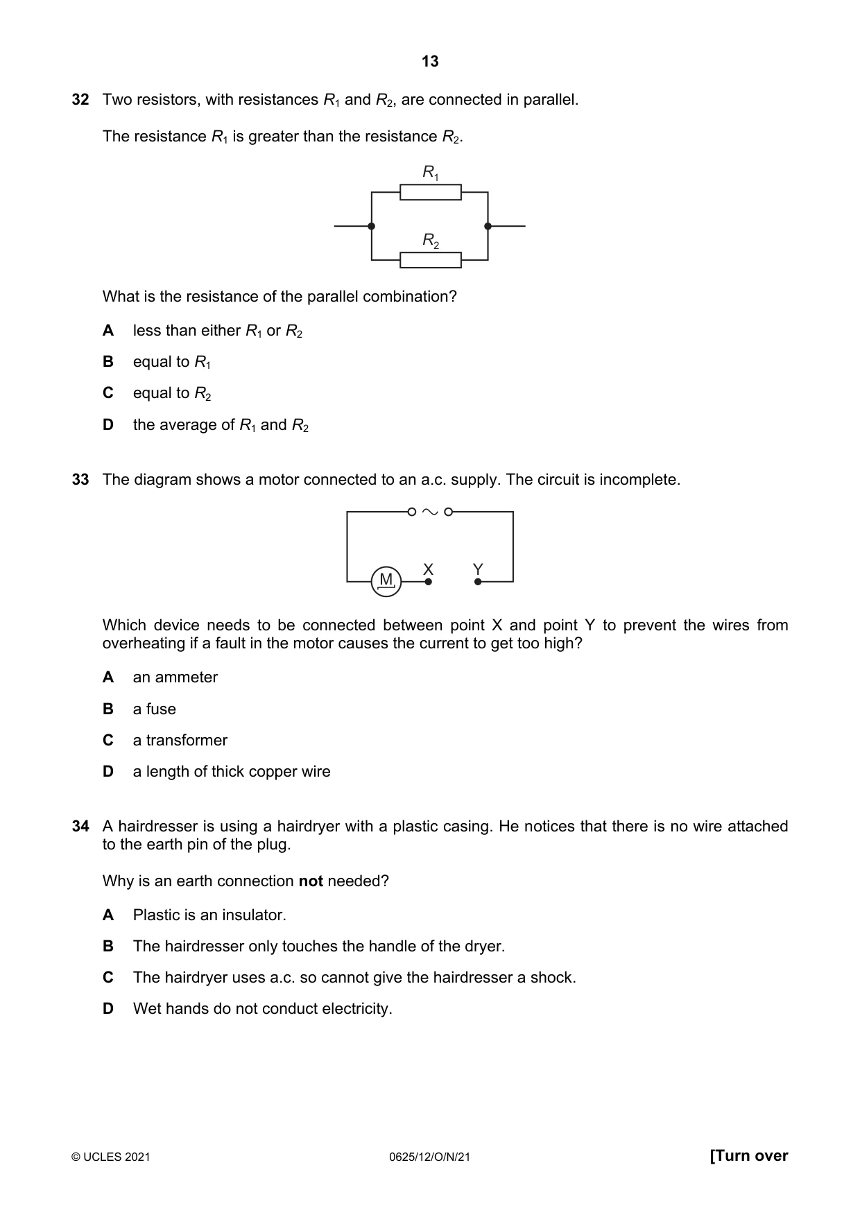 Cambridge IGCSE Physics 0625 2021 Oct/Nov Paper 1 · Variant 2 question paper, page 13 of 16