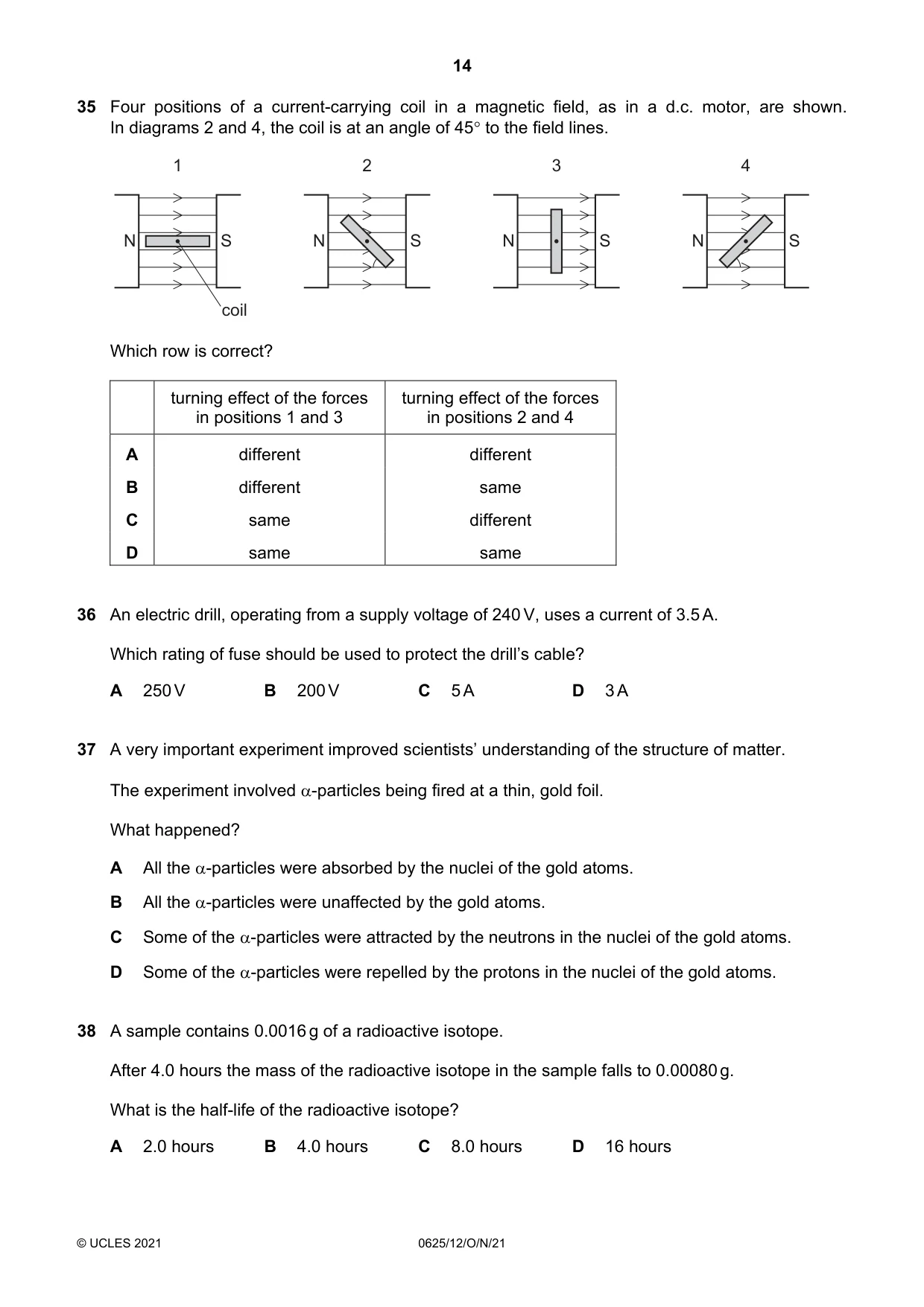 Cambridge IGCSE Physics 0625 2021 Oct/Nov Paper 1 · Variant 2 question paper, page 14 of 16