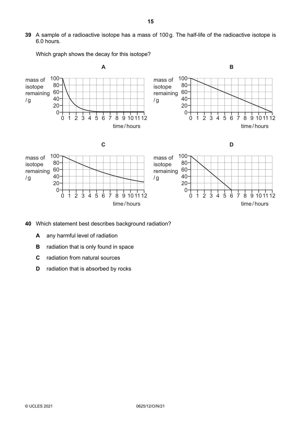 Cambridge IGCSE Physics 0625 2021 Oct/Nov Paper 1 · Variant 2 question paper, page 15 of 16