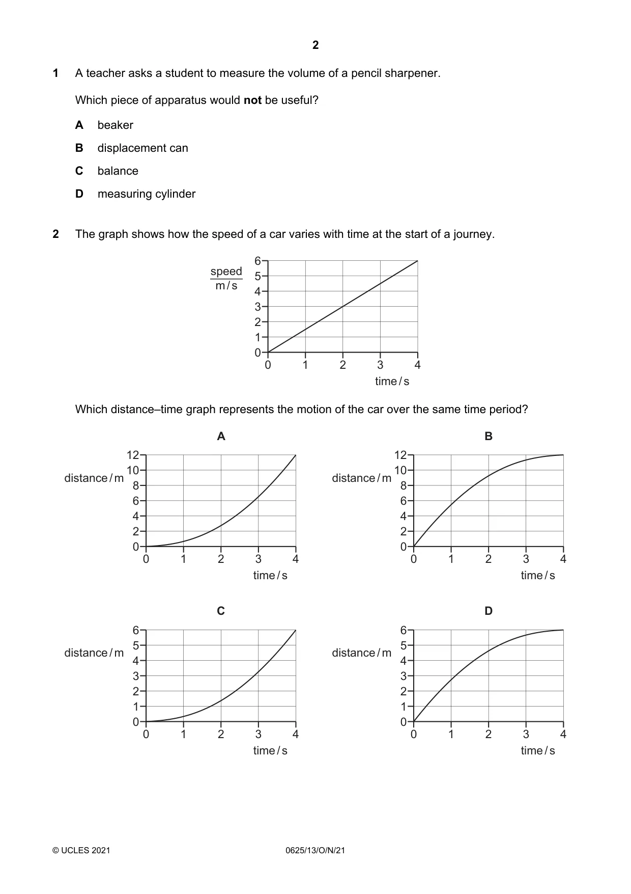 Cambridge IGCSE Physics 0625 2021 Oct/Nov Paper 1 · Variant 3 question paper, page 2 of 16
