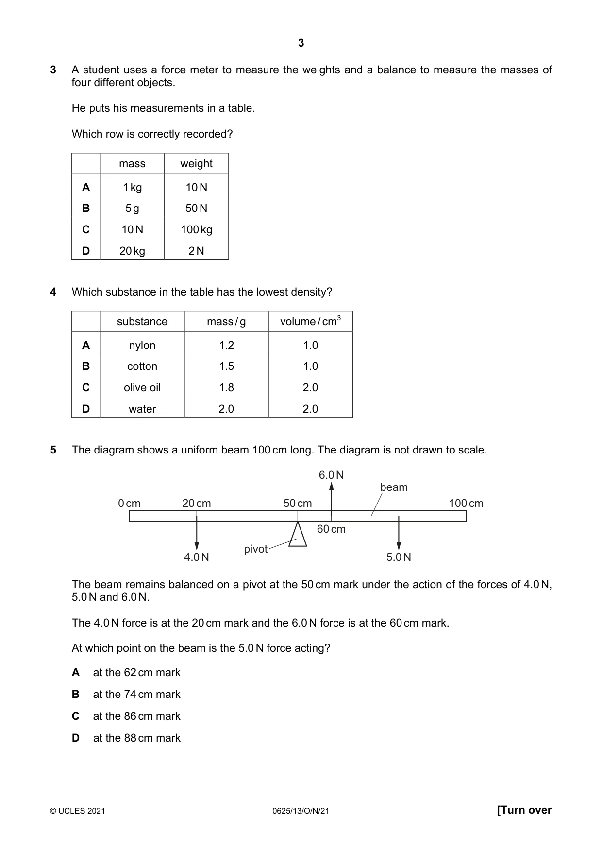 Cambridge IGCSE Physics 0625 2021 Oct/Nov Paper 1 · Variant 3 question paper, page 3 of 16