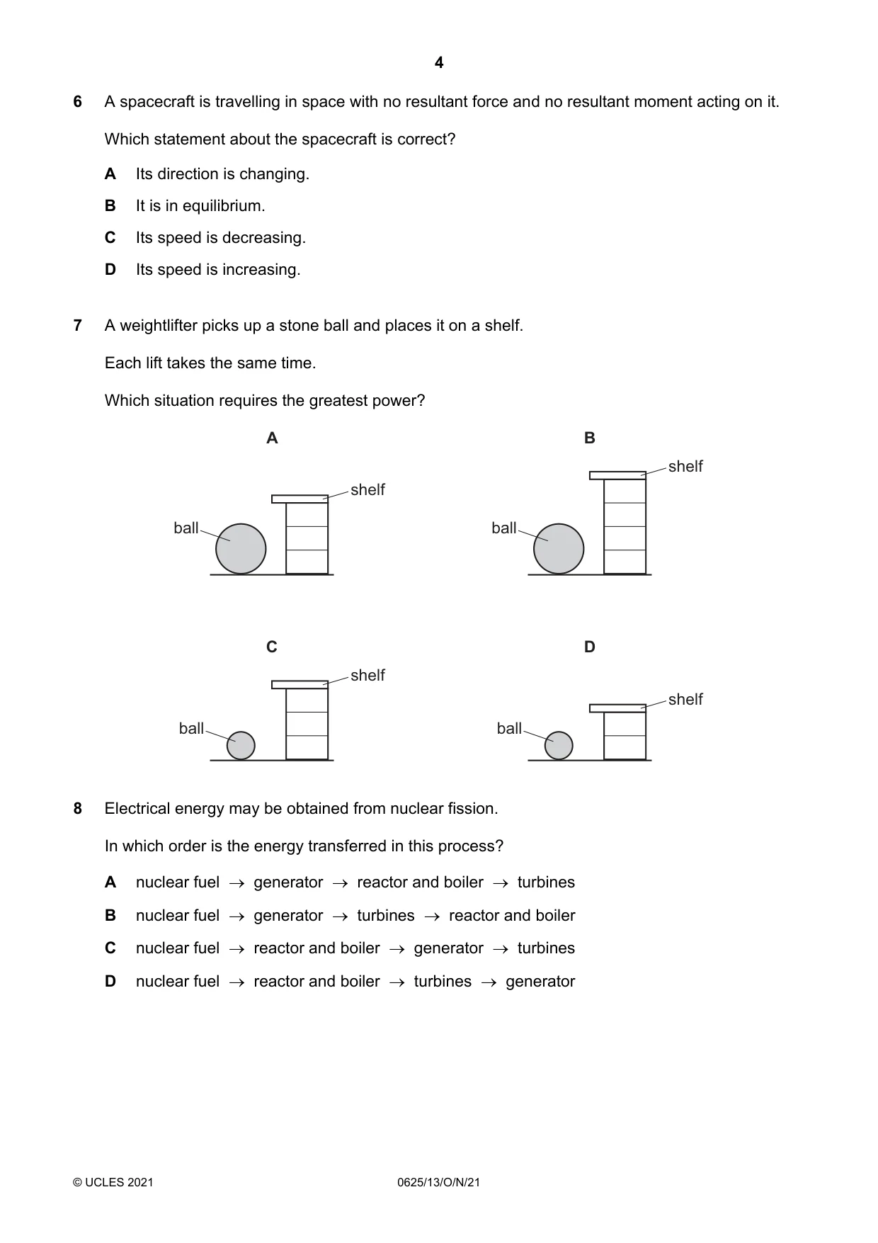 Cambridge IGCSE Physics 0625 2021 Oct/Nov Paper 1 · Variant 3 question paper, page 4 of 16