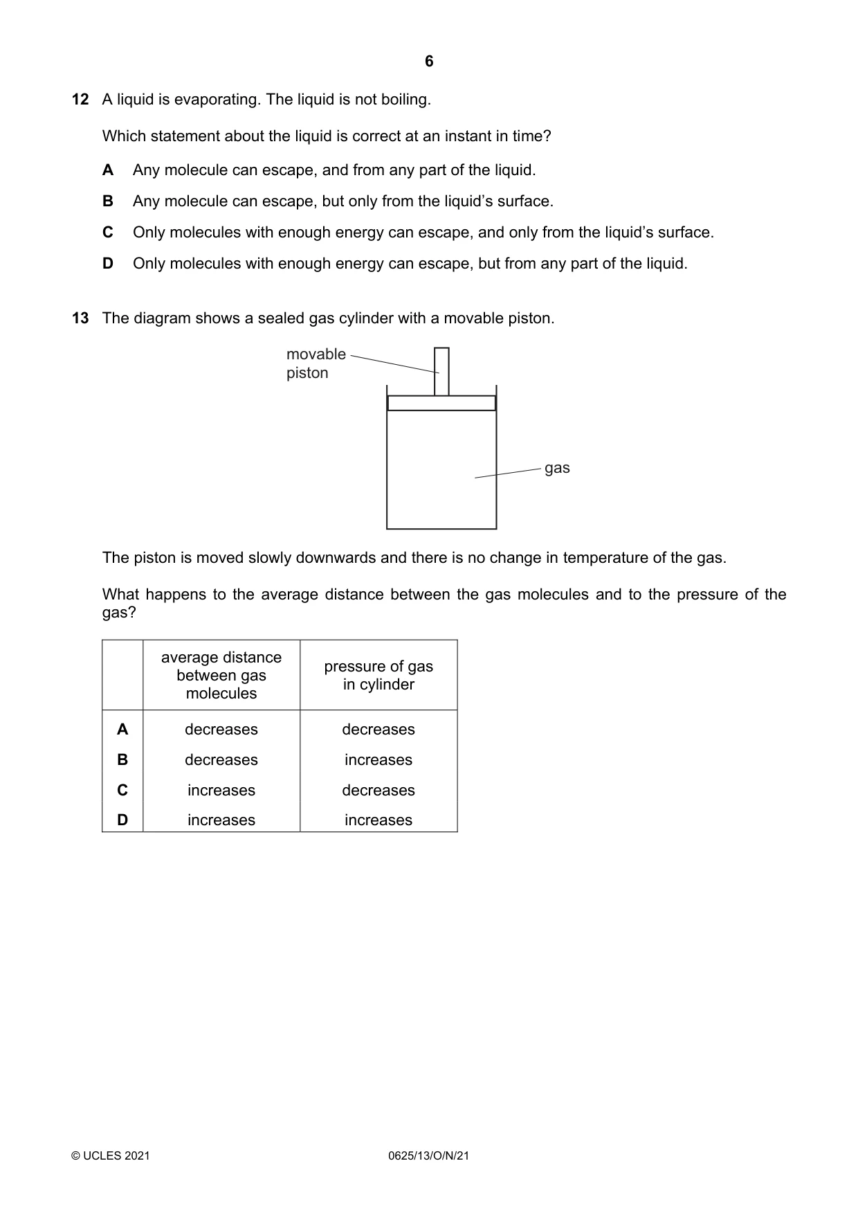 Cambridge IGCSE Physics 0625 2021 Oct/Nov Paper 1 · Variant 3 question paper, page 6 of 16