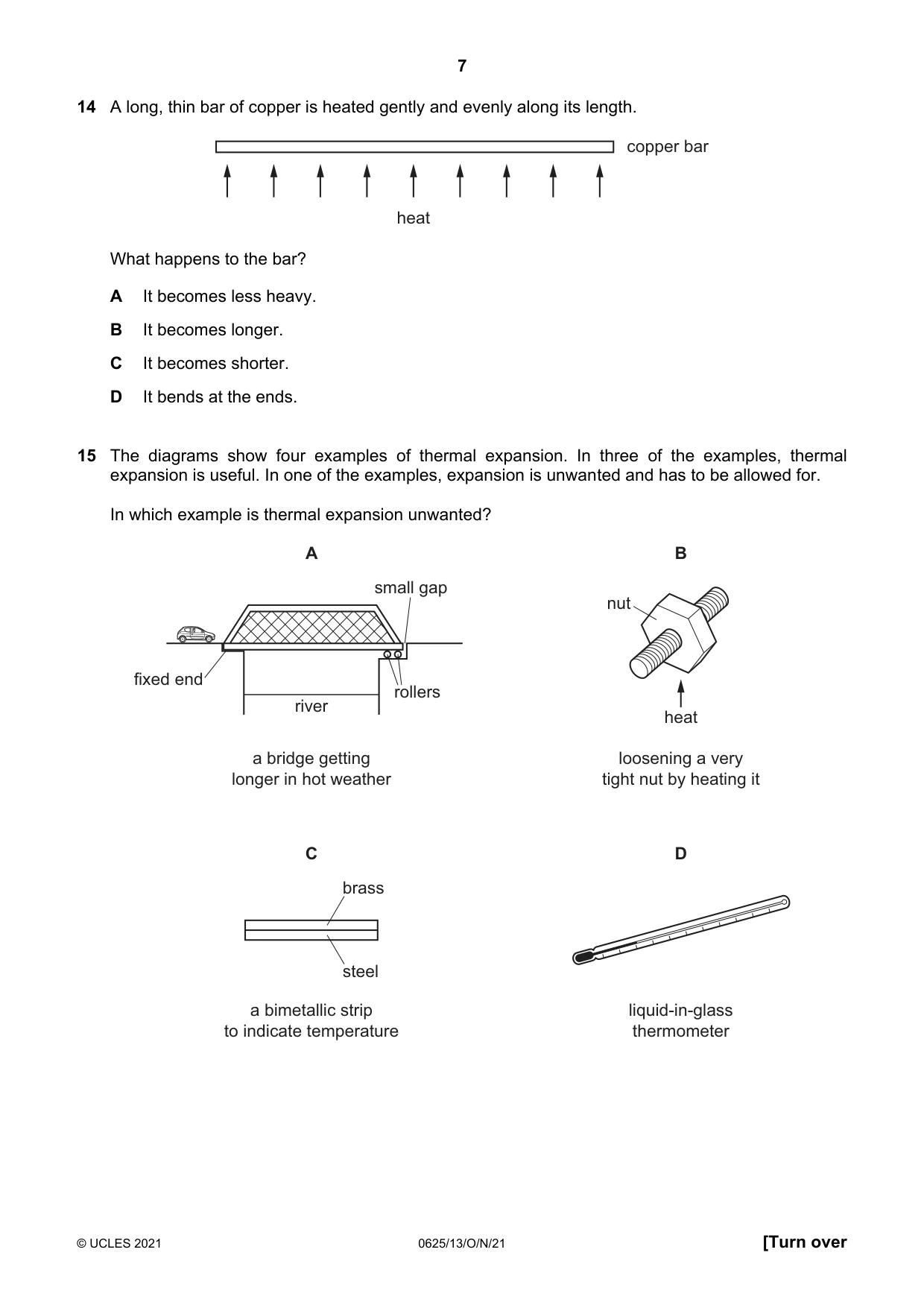 Cambridge IGCSE Physics 0625 2021 Oct/Nov Paper 1 · Variant 3 question paper, page 7 of 16