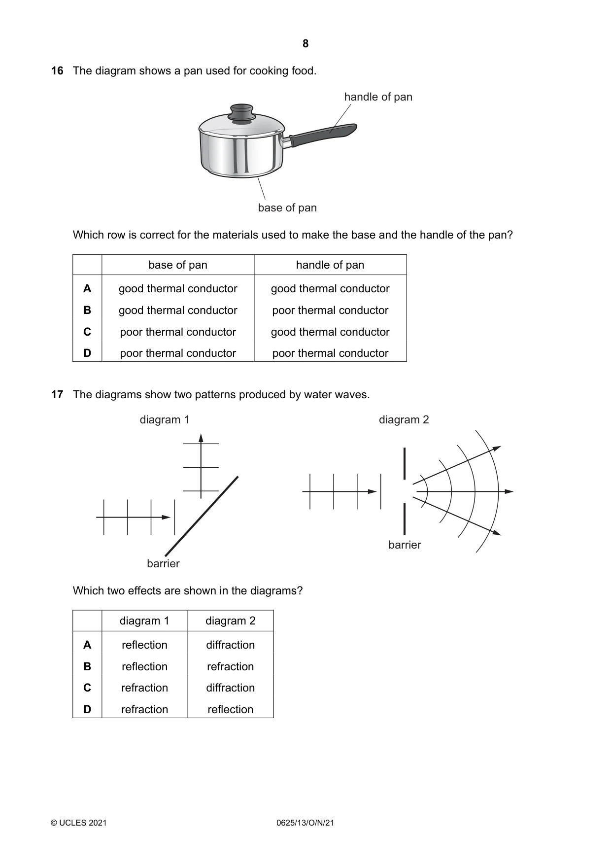 Cambridge IGCSE Physics 0625 2021 Oct/Nov Paper 1 · Variant 3 question paper, page 8 of 16