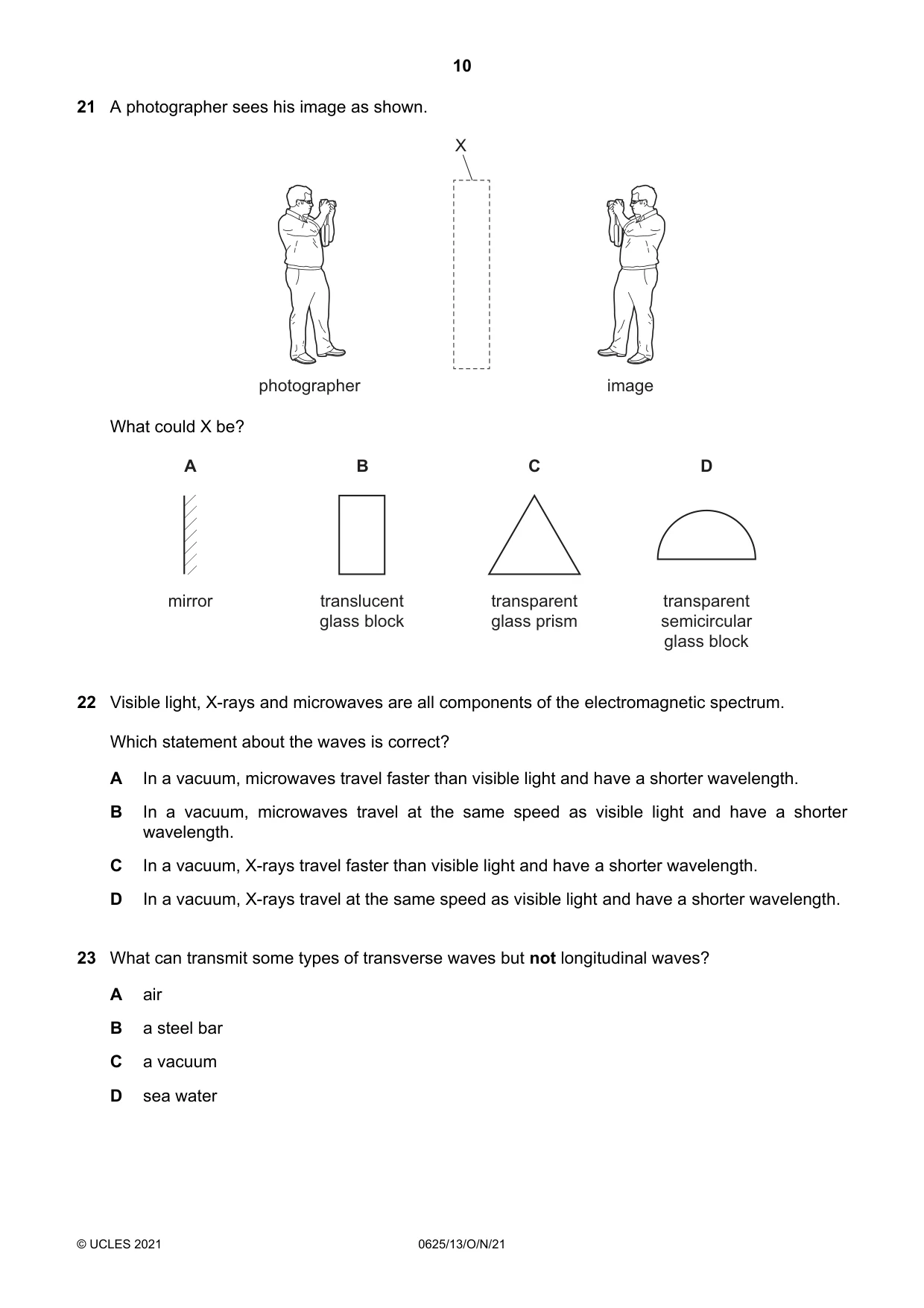 Cambridge IGCSE Physics 0625 2021 Oct/Nov Paper 1 · Variant 3 question paper, page 10 of 16