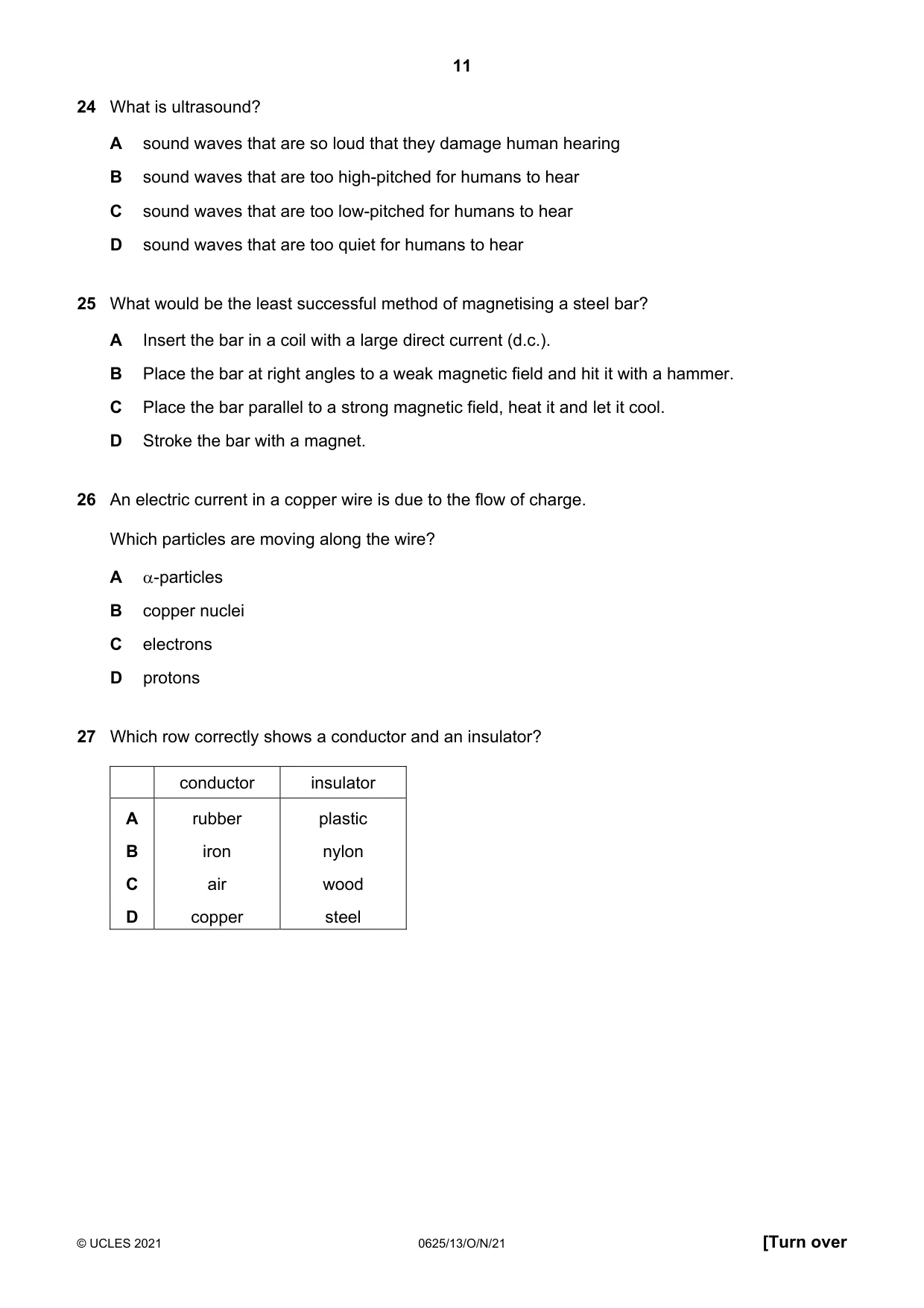 Cambridge IGCSE Physics 0625 2021 Oct/Nov Paper 1 · Variant 3 question paper, page 11 of 16